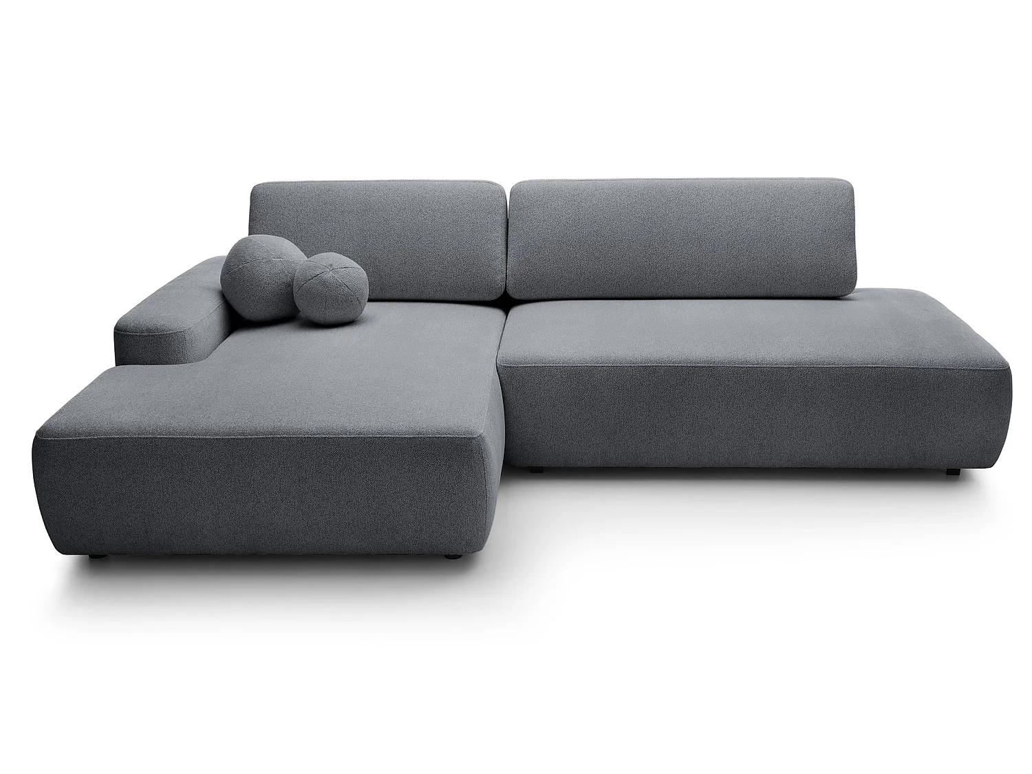 Canapé d'angle Orea O avec rangement design aux formes arrondies - canapé d'angle convertible, gauche, gris foncé