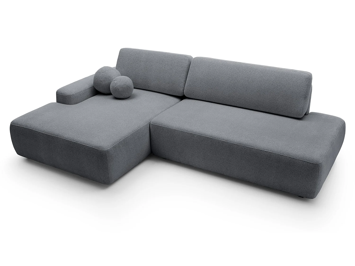 Canapé d'angle Orea O avec rangement design aux formes arrondies - canapé d'angle convertible, gauche, gris foncé