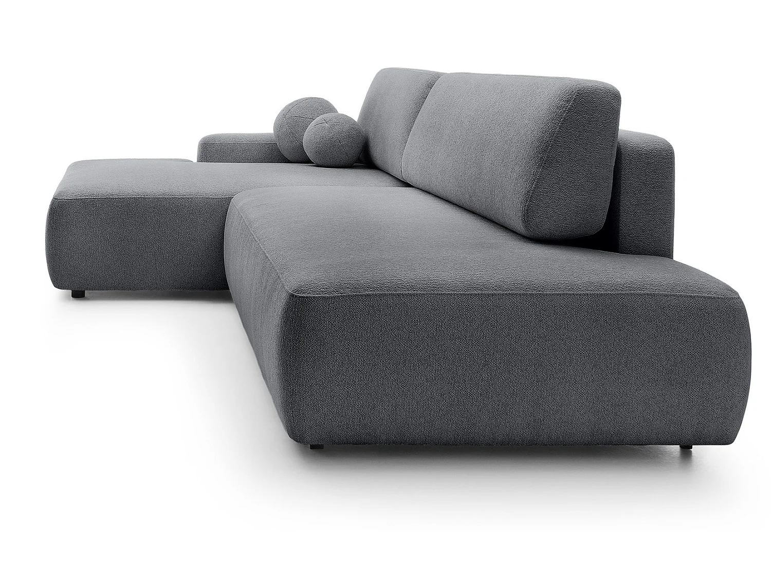 Canapé d'angle Orea O avec rangement design aux formes arrondies - canapé d'angle convertible, gauche, gris foncé
