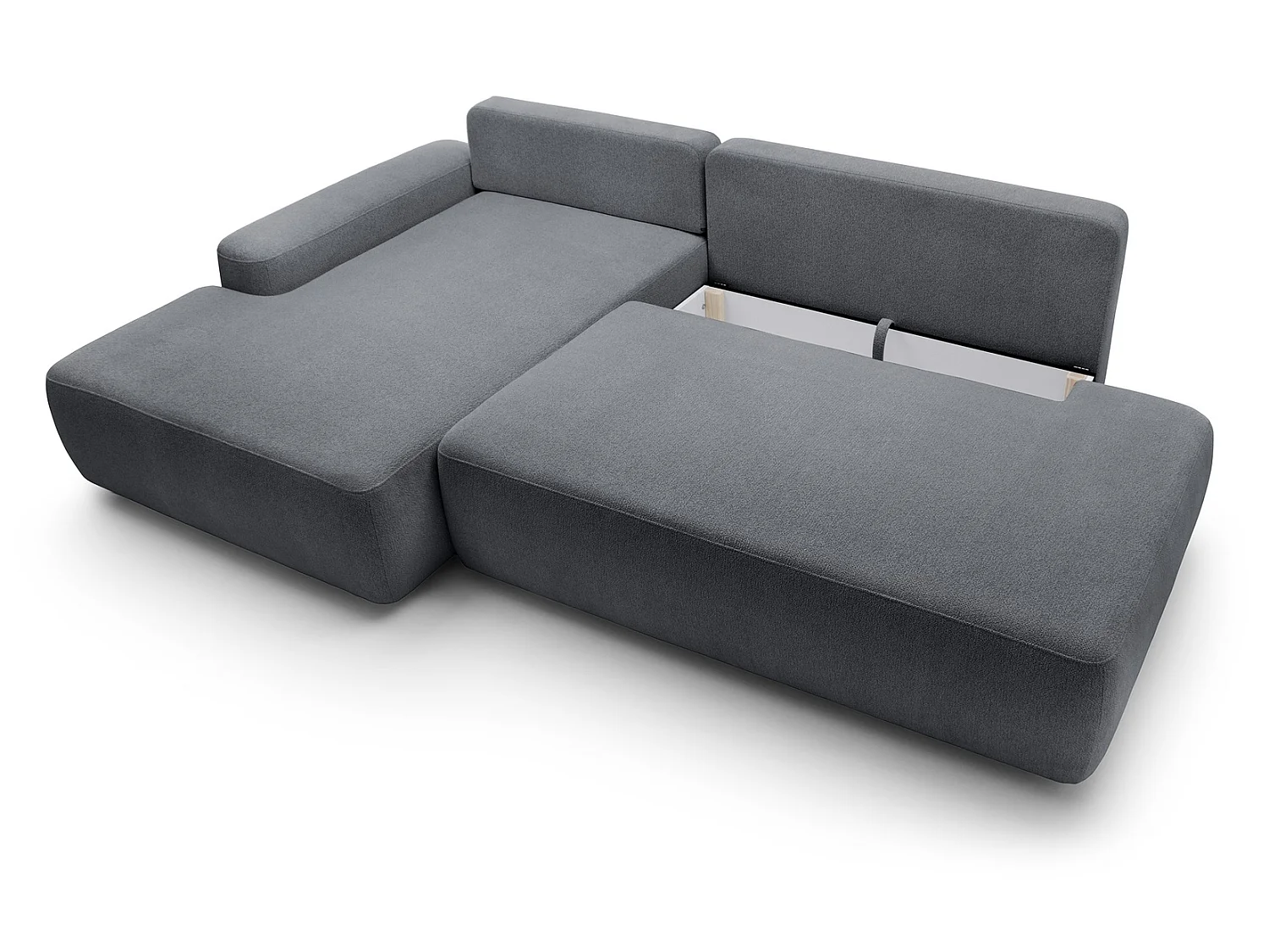 Canapé d'angle Orea O avec rangement design aux formes arrondies - canapé d'angle convertible, gauche, gris foncé