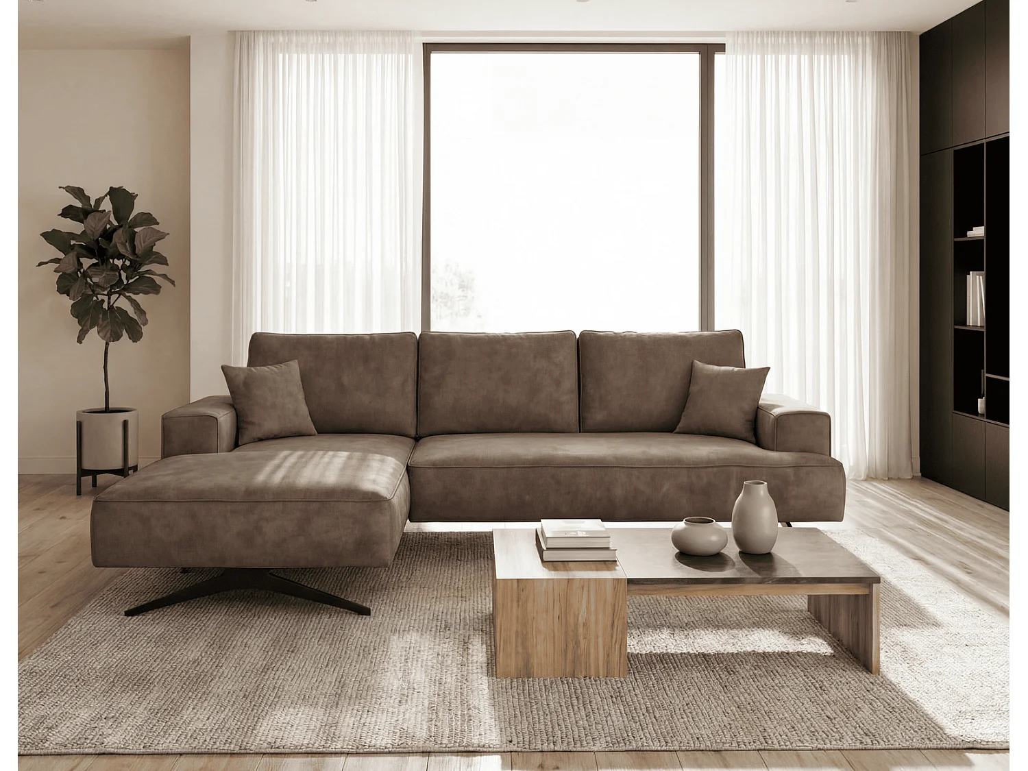 Ecksofa Zenaro in L-Form auf Füßen - modernes Design, Sofa 260 cm, links, Braun