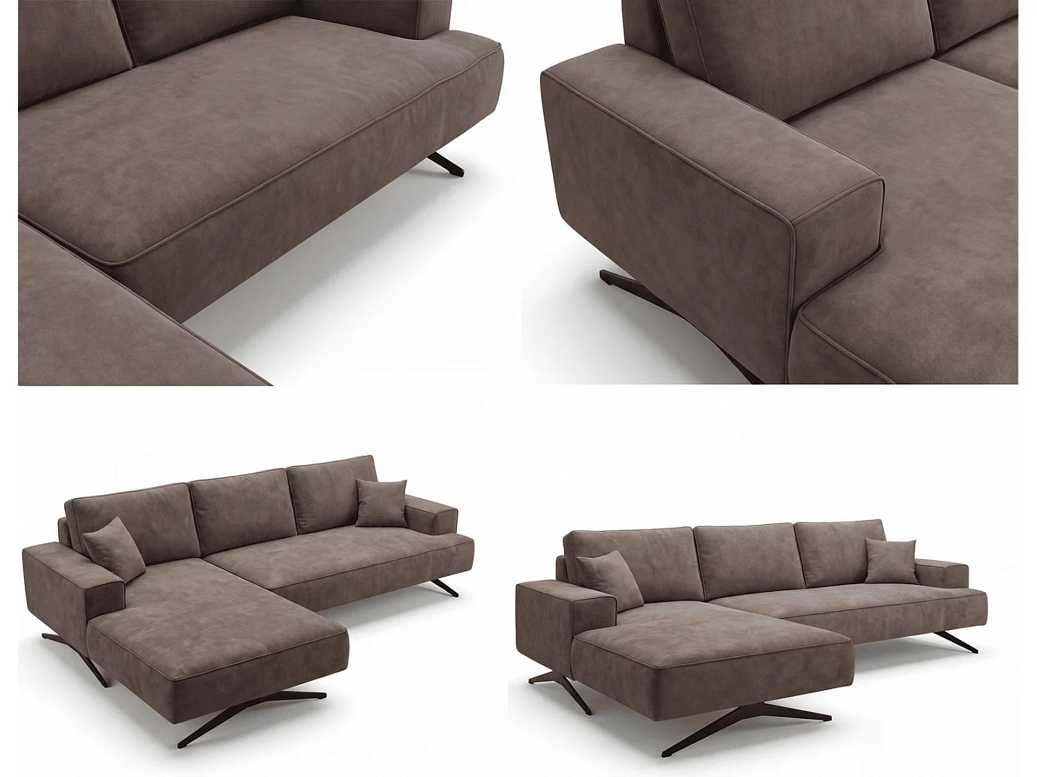 Ecksofa Zenaro in L-Form auf Füßen - modernes Design, Sofa 260 cm, links, Braun