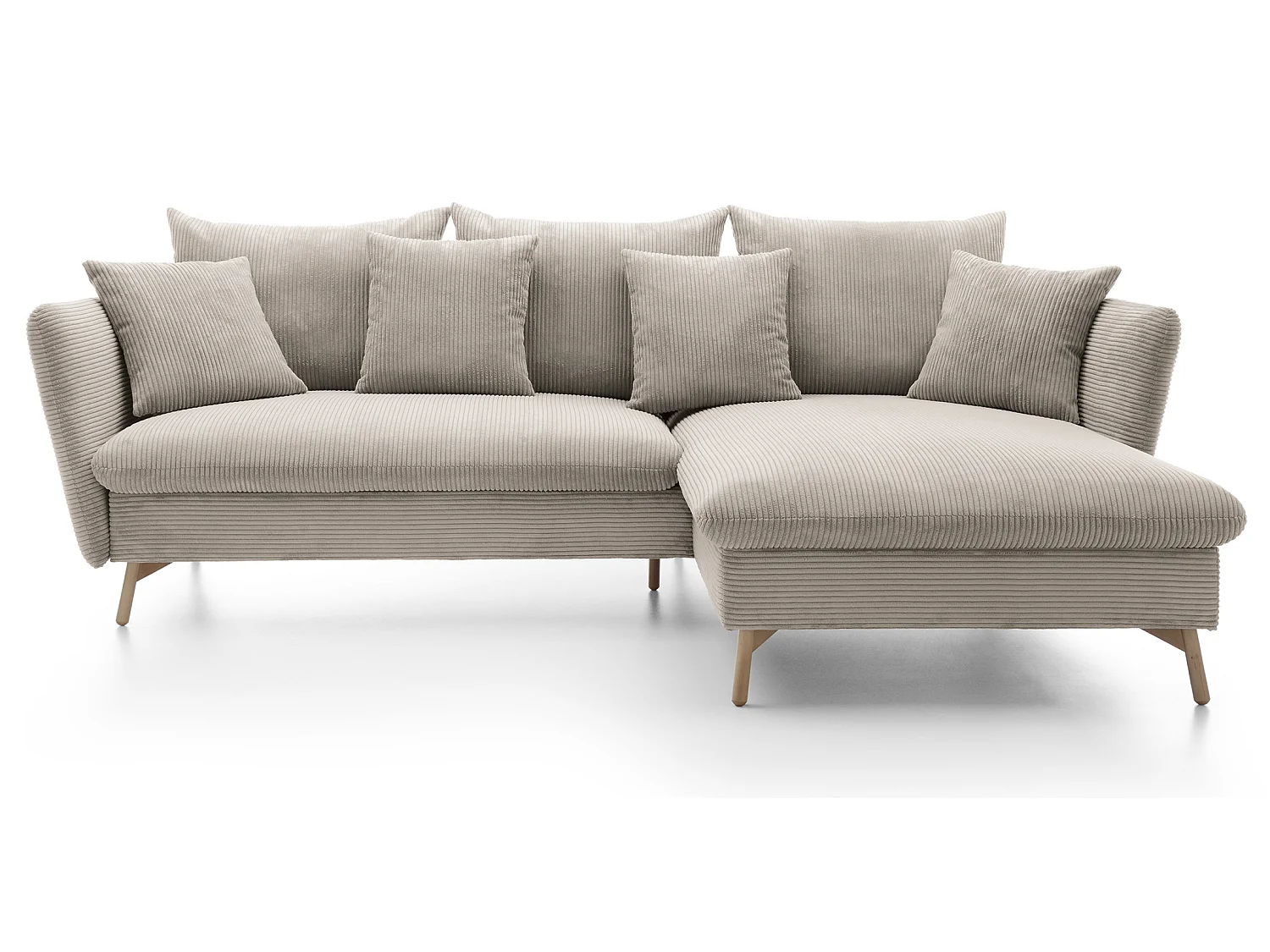 Canapé d'angle convertible Savona 260 cm, velours côtelé, droite - canapé d'angle avec coffre de rangement, beige