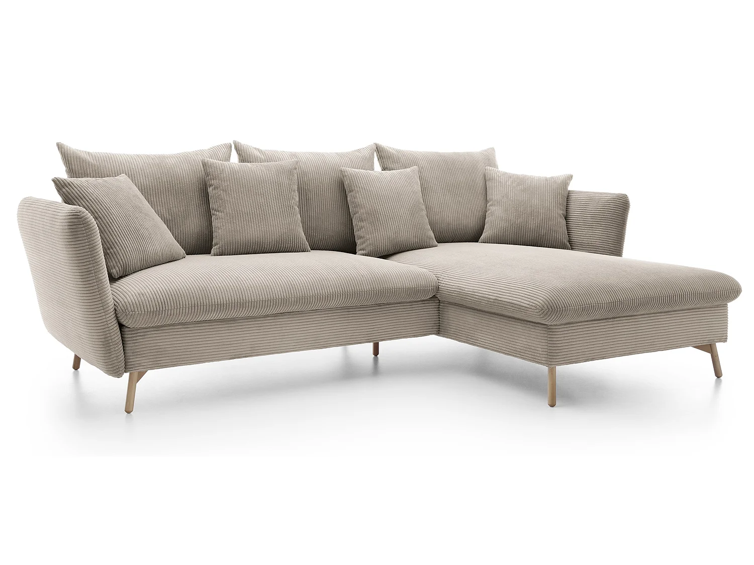 Canapé d'angle convertible Savona 260 cm, velours côtelé, droite - canapé d'angle avec coffre de rangement, beige