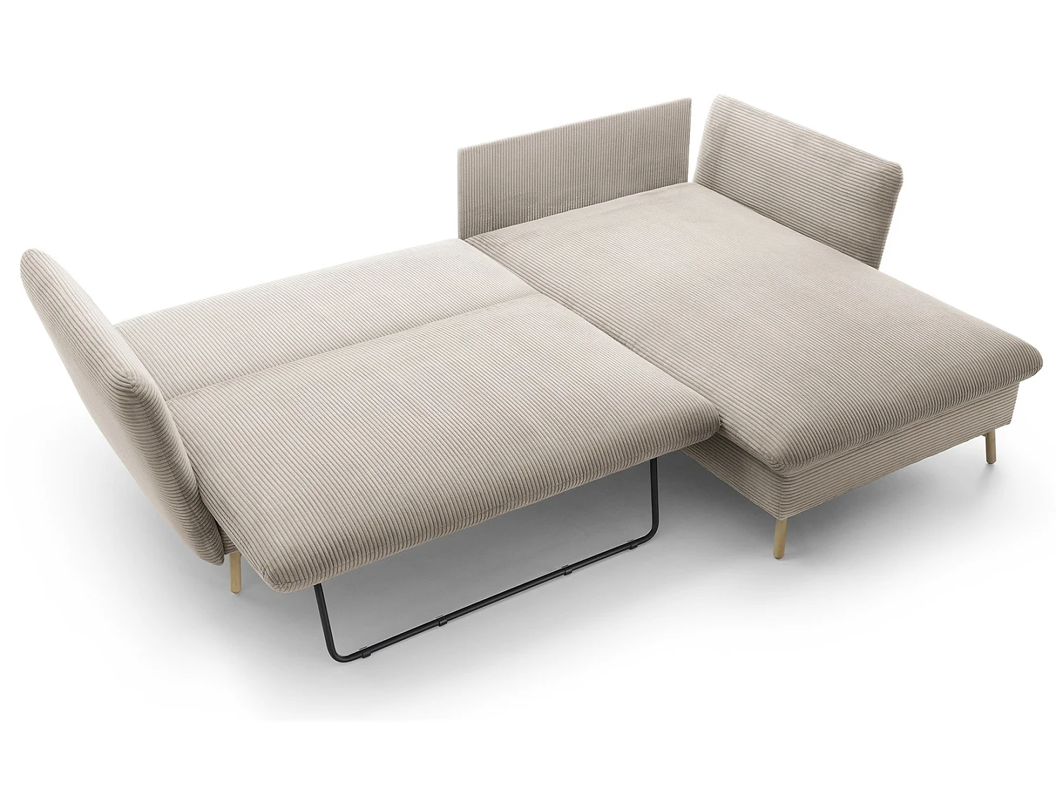 Canapé d'angle convertible Savona 260 cm, velours côtelé, droite - canapé d'angle avec coffre de rangement, beige