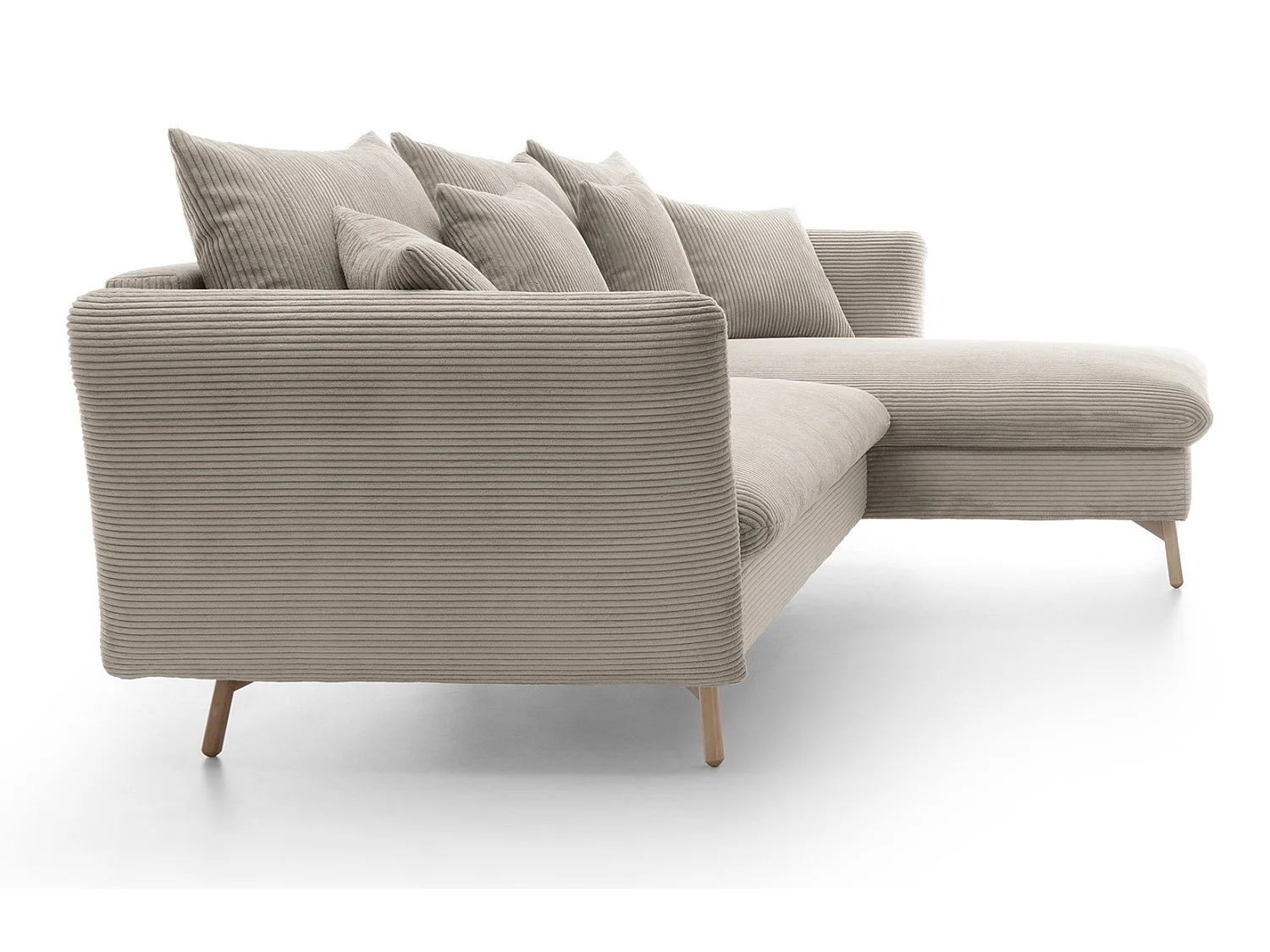 Canapé d'angle convertible Savona 260 cm, velours côtelé, droite - canapé d'angle avec coffre de rangement, beige