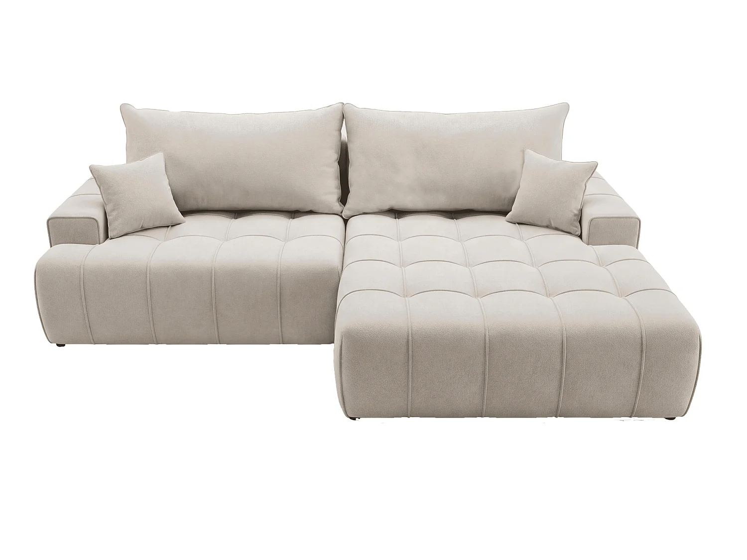 Canapé d'angle moderne Arvio 270 cm, convertible avec rangement, canapé design pour salon, droite, beige