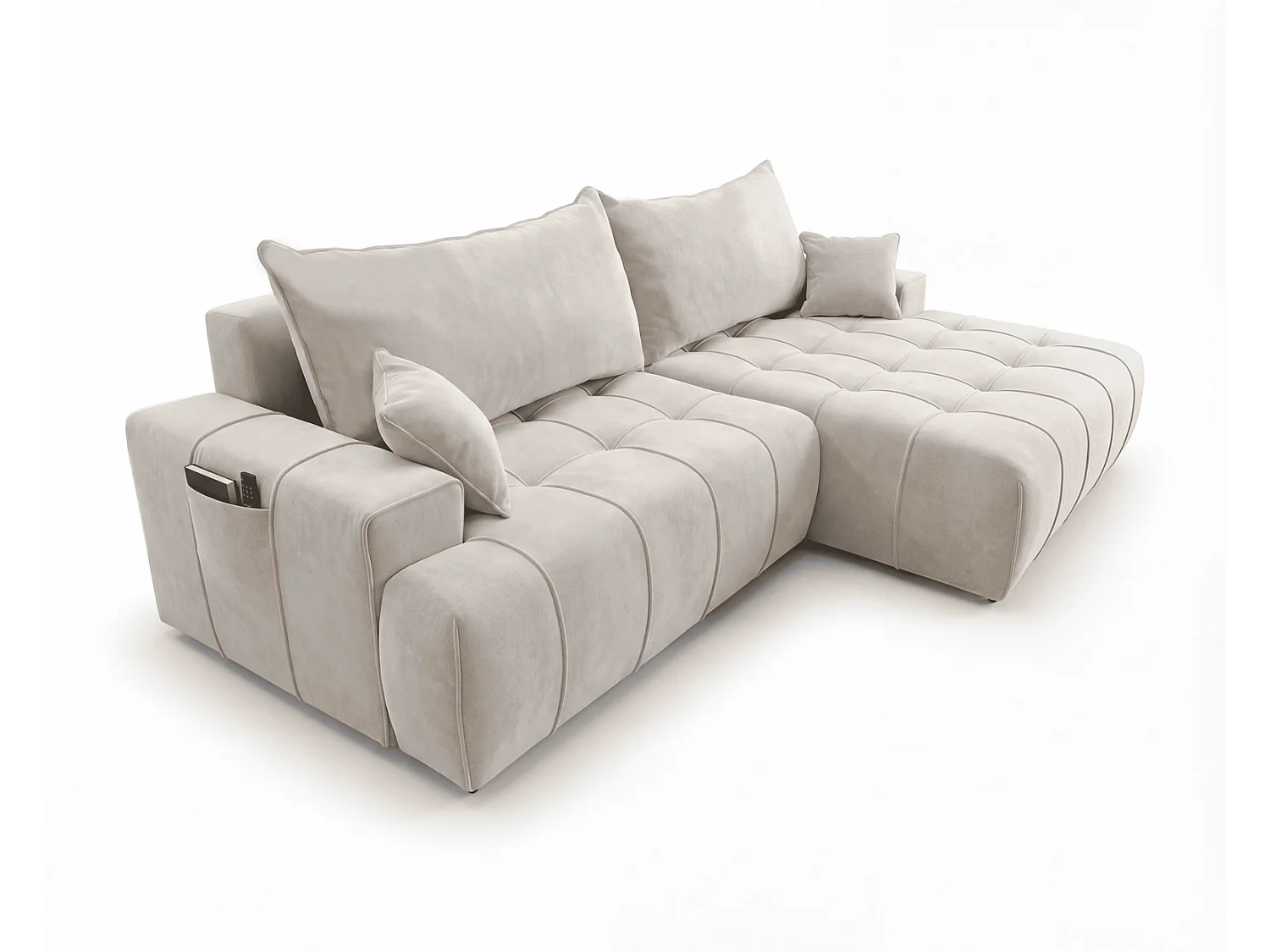 Canapé d'angle moderne Arvio 270 cm, convertible avec rangement, canapé design pour salon, droite, beige