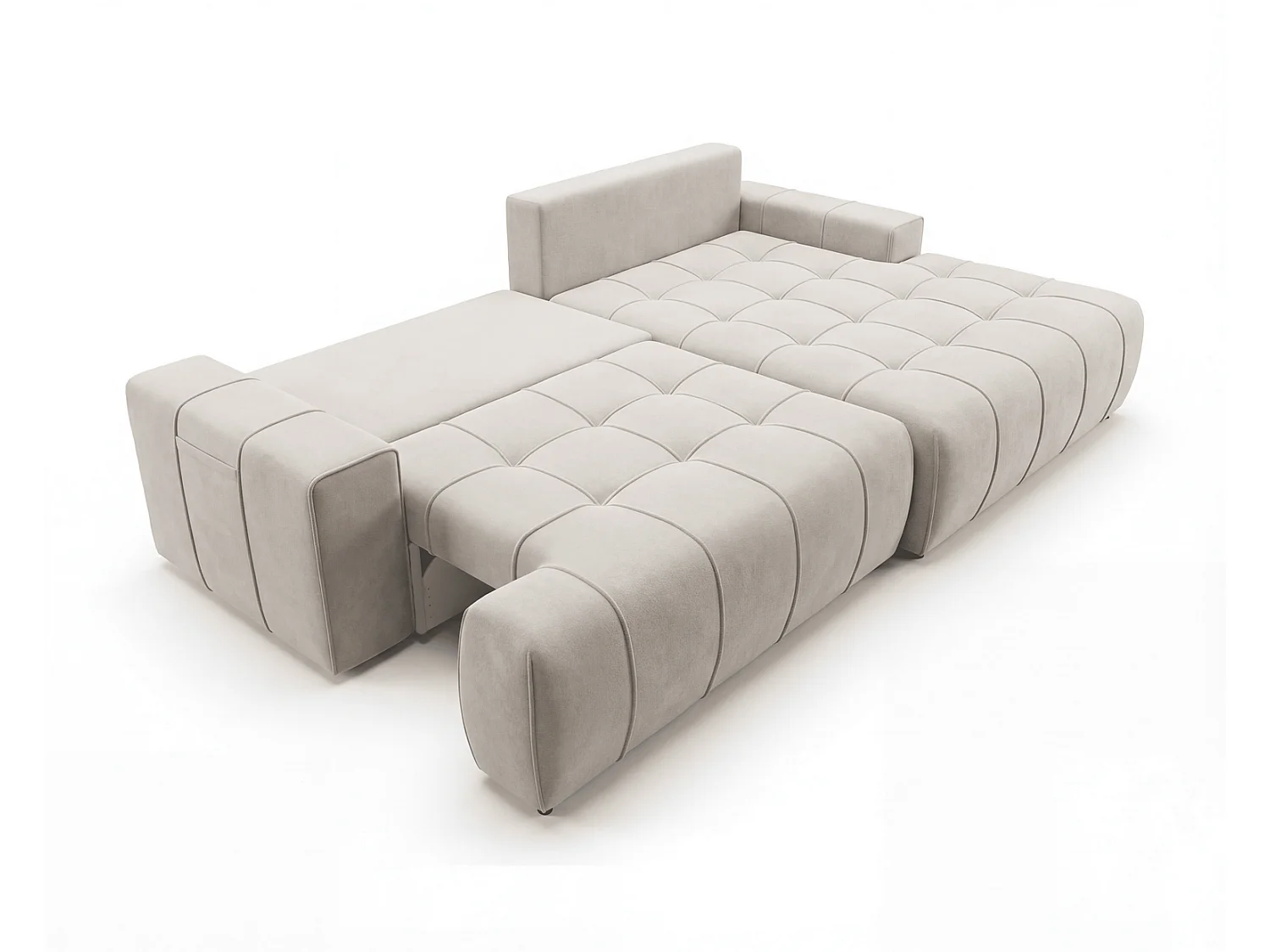 Canapé d'angle moderne Arvio 270 cm, convertible avec rangement, canapé design pour salon, droite, beige