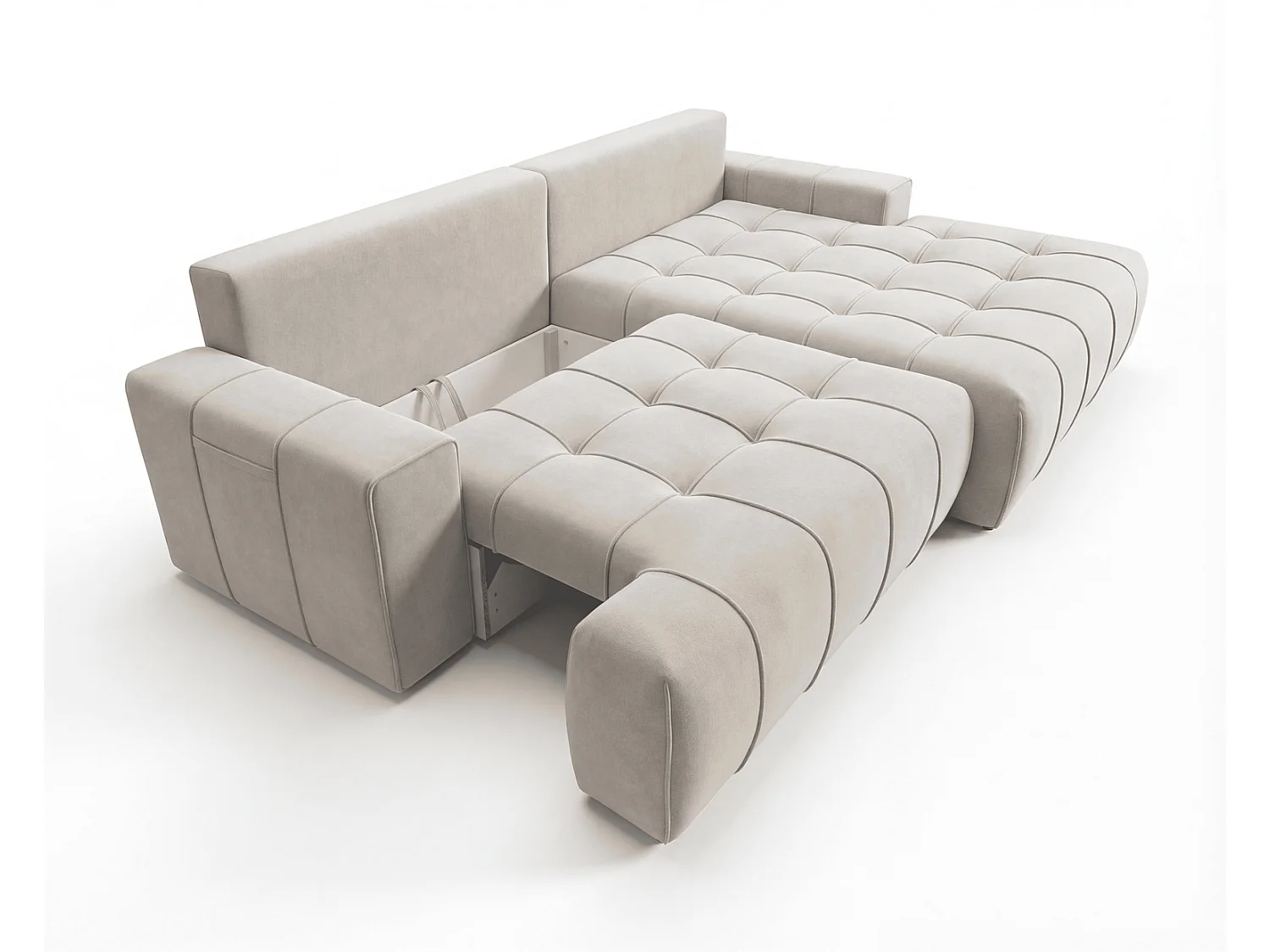 Canapé d'angle moderne Arvio 270 cm, convertible avec rangement, canapé design pour salon, droite, beige