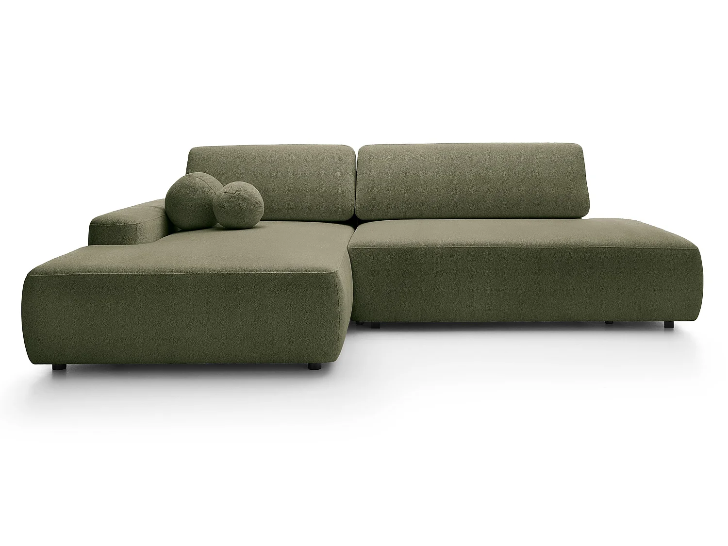 Canapé d'angle Orea O avec rangement design aux formes arrondies - canapé d'angle convertible, gauche, vert