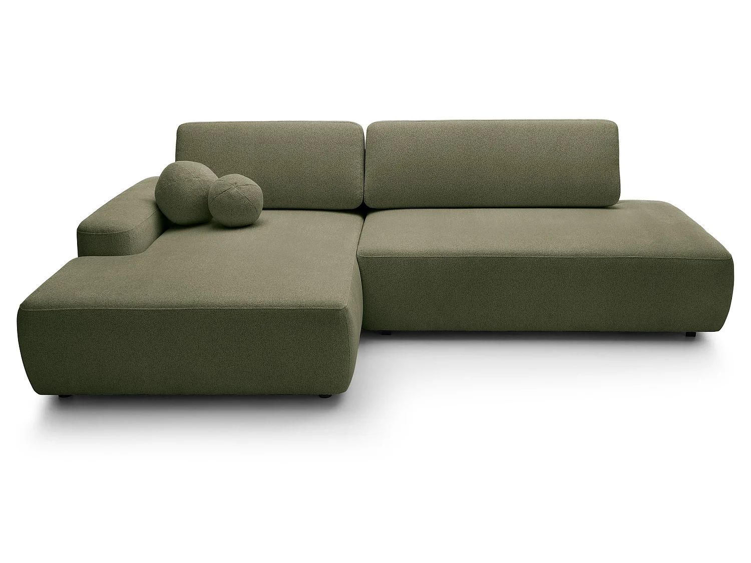 Canapé d'angle Orea O avec rangement design aux formes arrondies - canapé d'angle convertible, gauche, vert