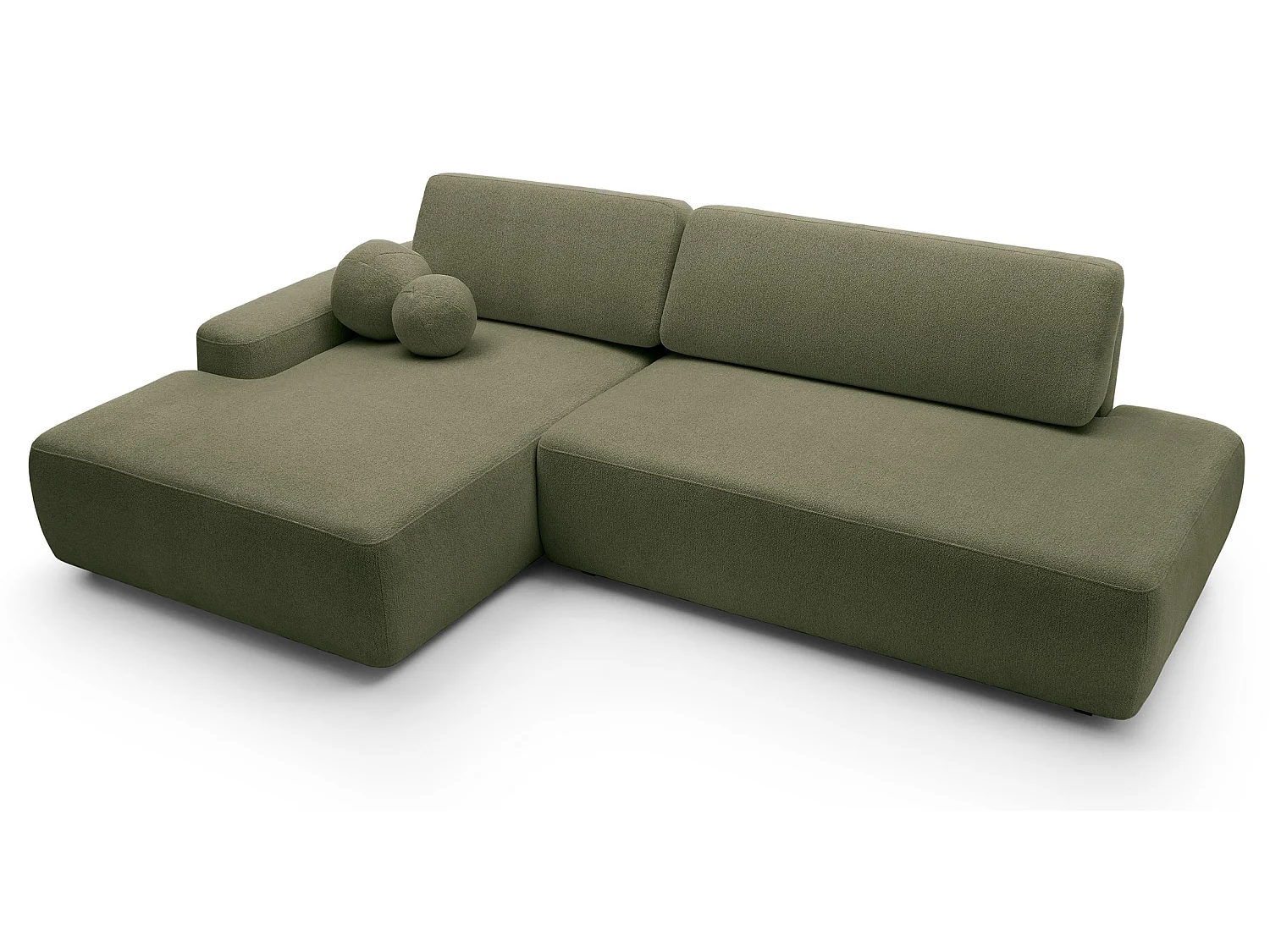 Canapé d'angle Orea O avec rangement design aux formes arrondies - canapé d'angle convertible, gauche, vert