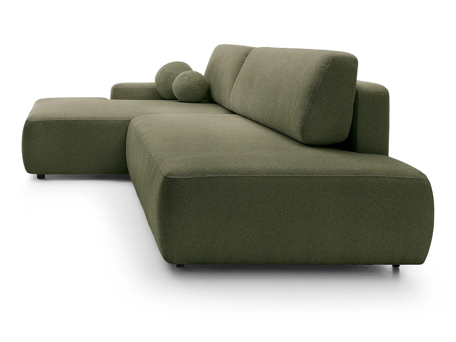 Canapé d'angle Orea O avec rangement design aux formes arrondies - canapé d'angle convertible, gauche, vert