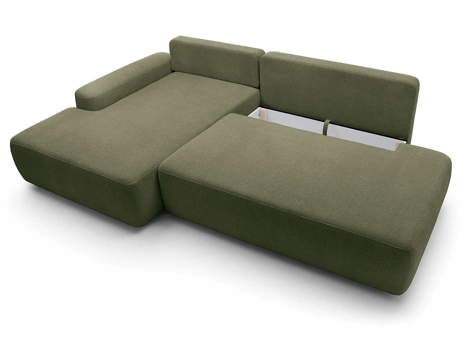 Canapé d'angle Orea O avec rangement design aux formes arrondies - canapé d'angle convertible, gauche, vert