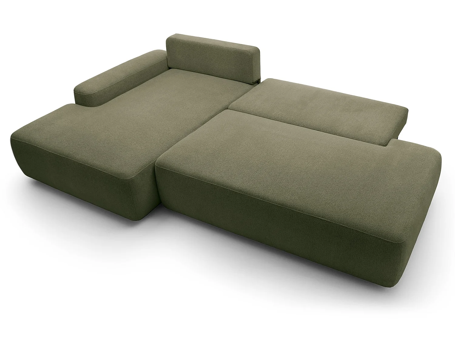 Canapé d'angle Orea O avec rangement design aux formes arrondies - canapé d'angle convertible, gauche, vert