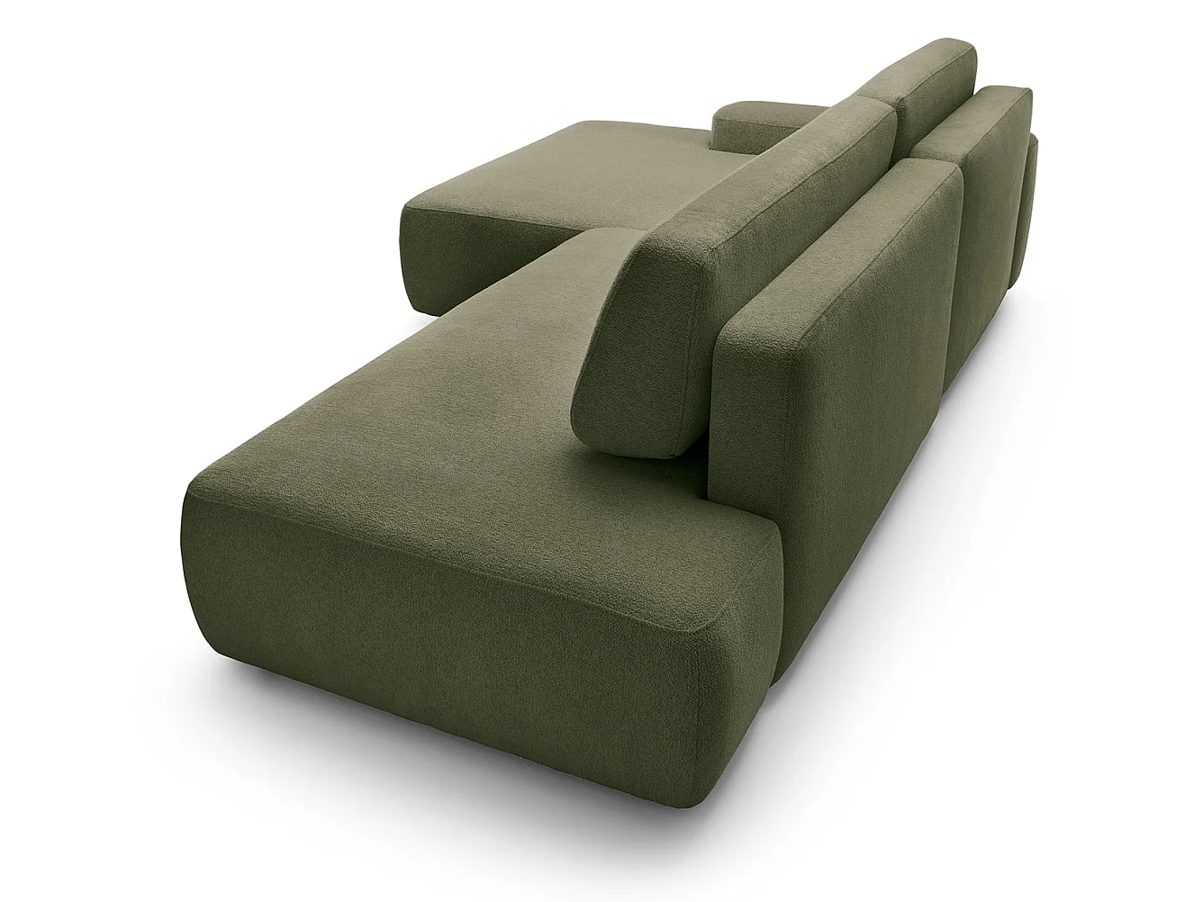 Canapé d'angle Orea O avec rangement design aux formes arrondies - canapé d'angle convertible, gauche, vert