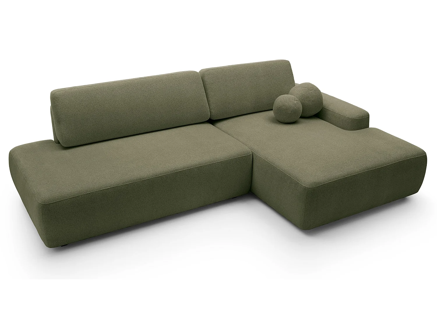 Canapé d'angle Orea O avec rangement design aux formes arrondies - canapé d'angle convertible, droit, vert