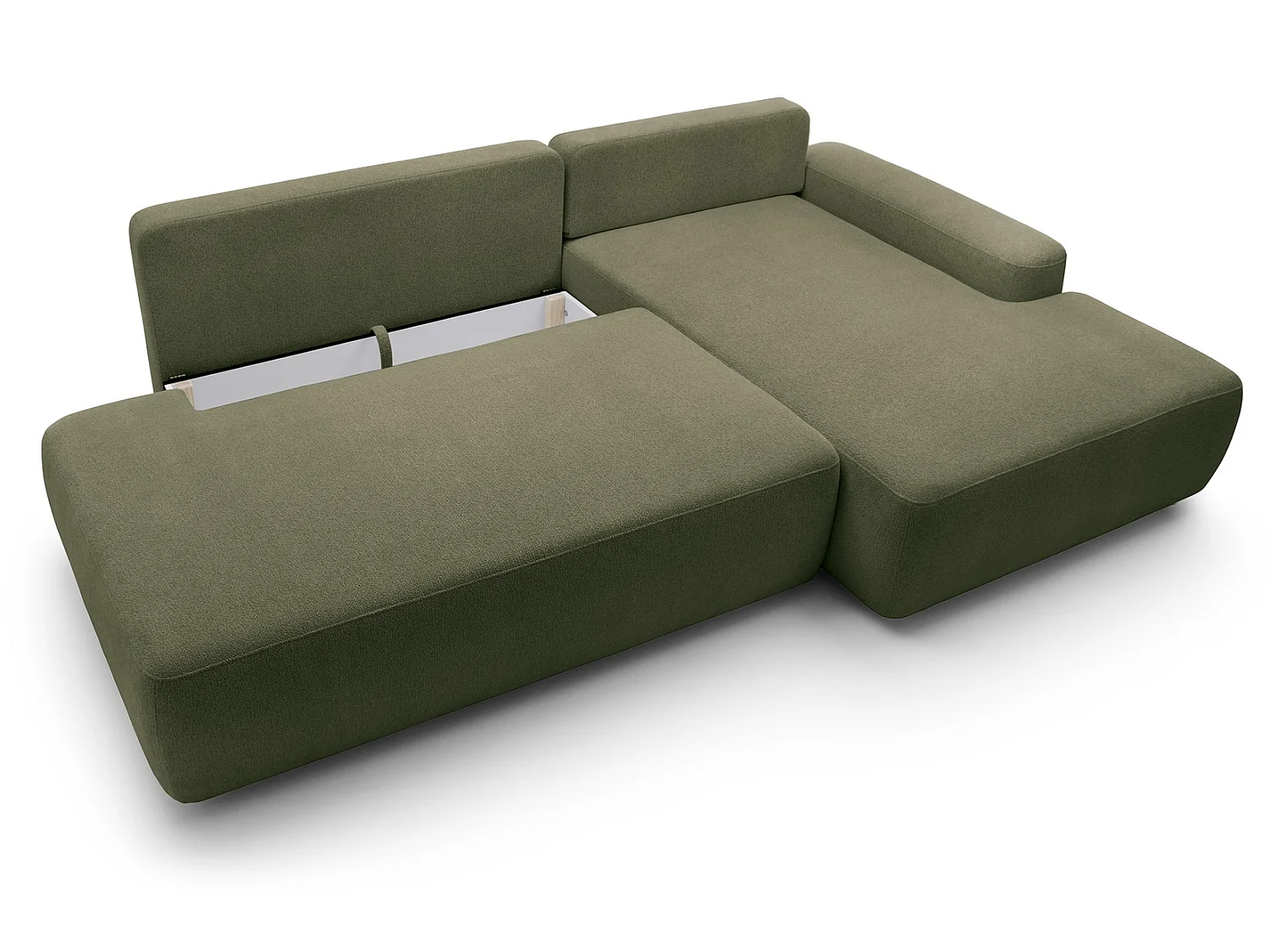 Canapé d'angle Orea O avec rangement design aux formes arrondies - canapé d'angle convertible, droit, vert