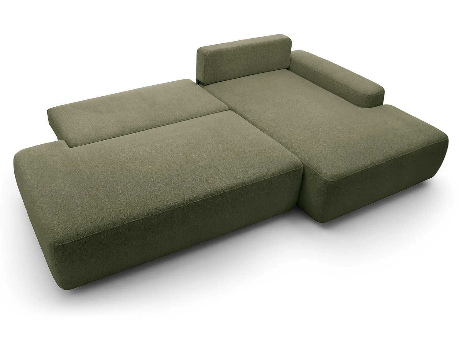 Canapé d'angle Orea O avec rangement design aux formes arrondies - canapé d'angle convertible, droit, vert