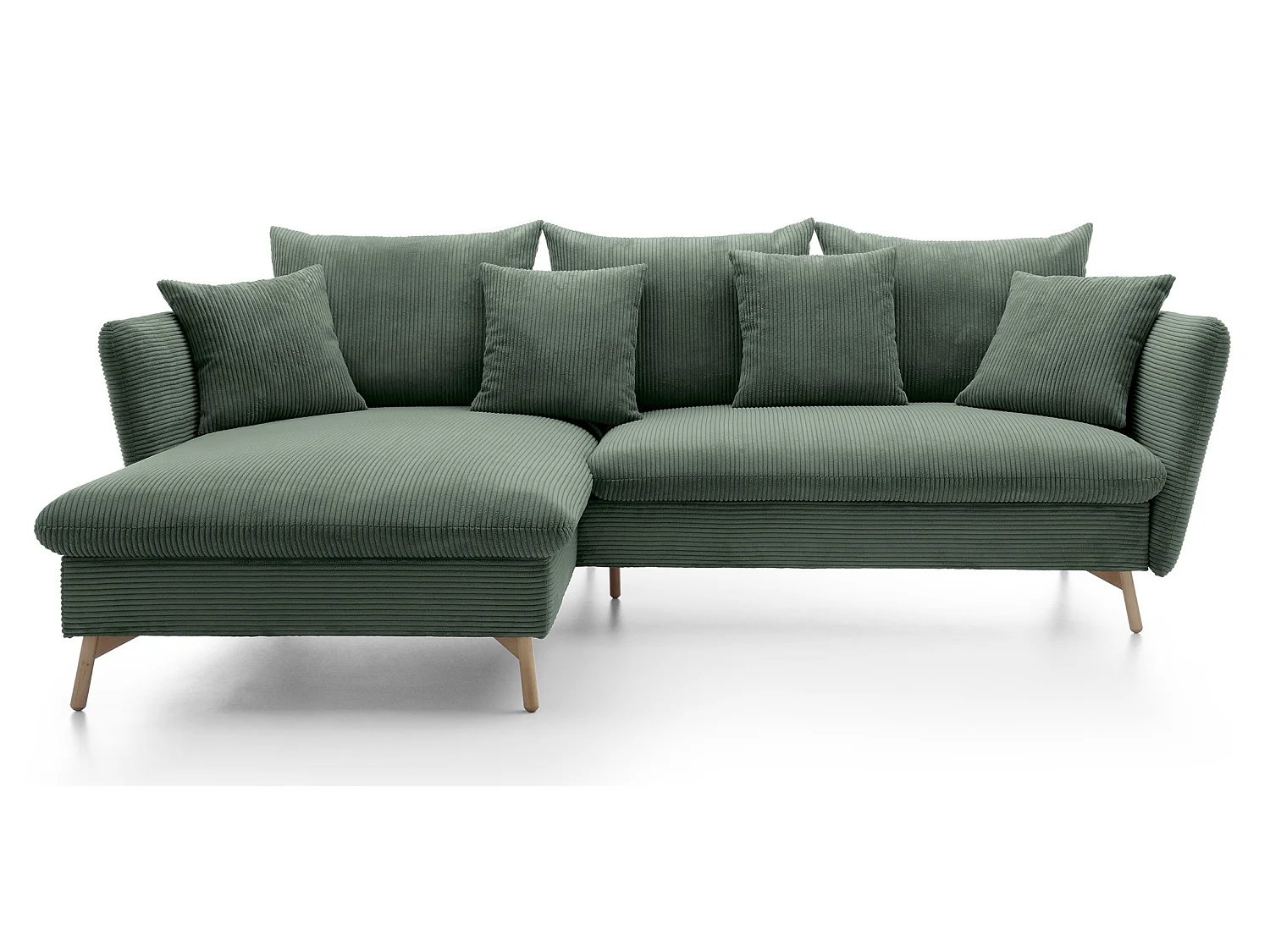Canapé d'angle convertible Savona 260 cm, velours côtelé, gauche - canapé d'angle avec coffre de rangement, vert