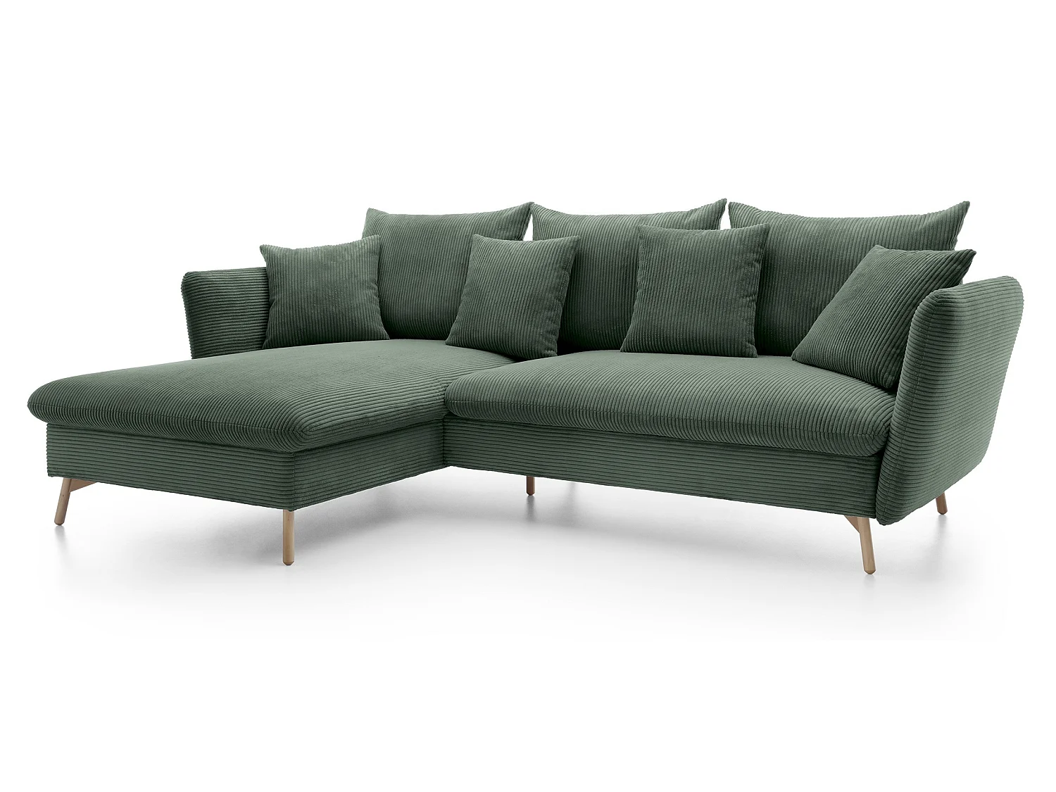Canapé d'angle convertible Savona 260 cm, velours côtelé, gauche - canapé d'angle avec coffre de rangement, vert