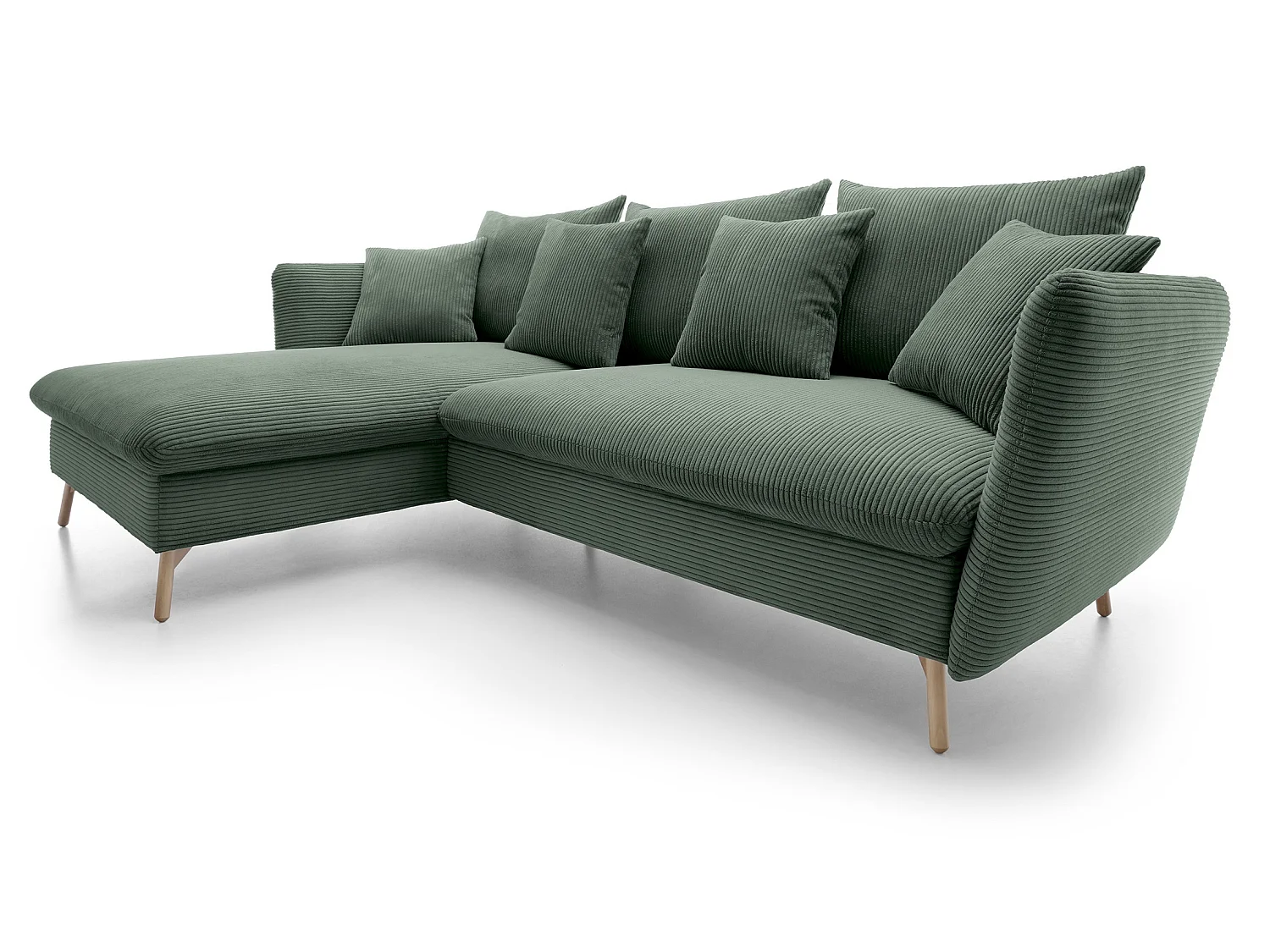 Canapé d'angle convertible Savona 260 cm, velours côtelé, gauche - canapé d'angle avec coffre de rangement, vert