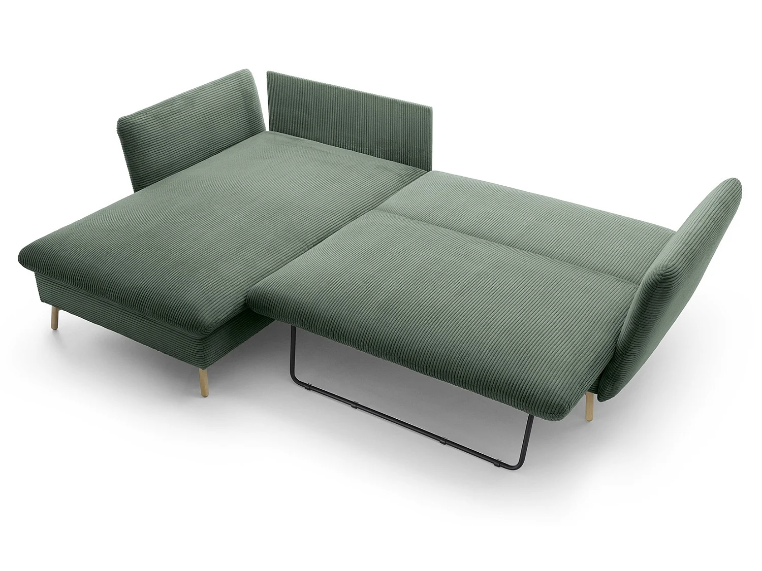 Canapé d'angle convertible Savona 260 cm, velours côtelé, gauche - canapé d'angle avec coffre de rangement, vert