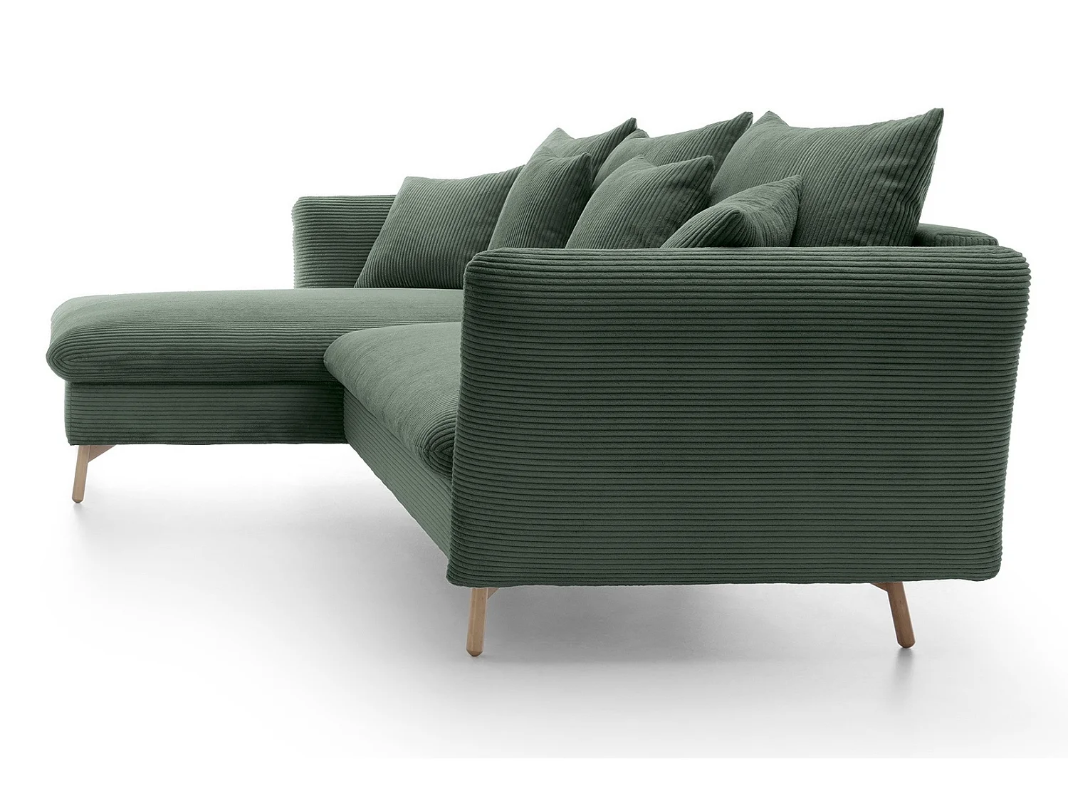 Canapé d'angle convertible Savona 260 cm, velours côtelé, gauche - canapé d'angle avec coffre de rangement, vert