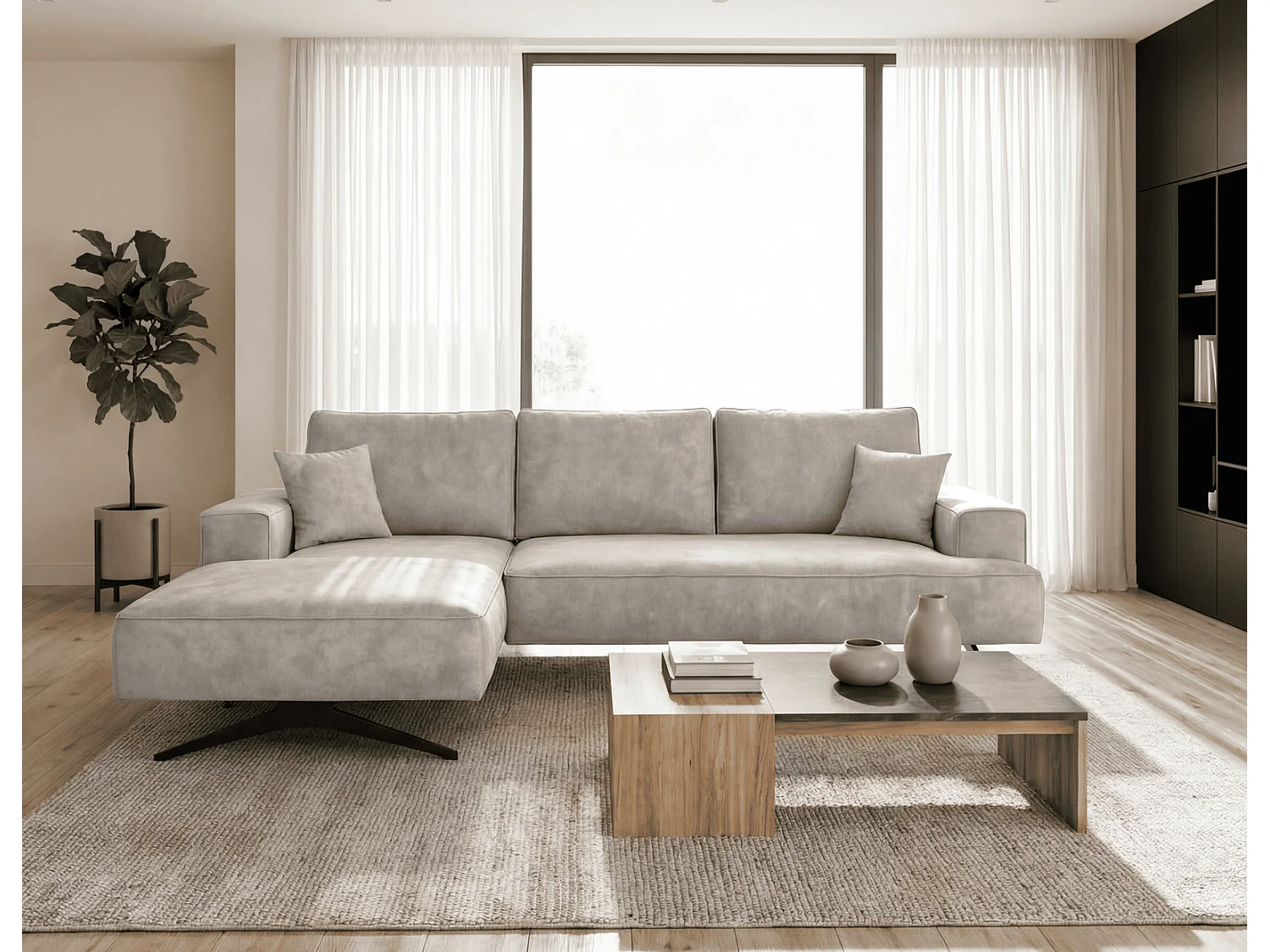Ecksofa Zenaro in L-Form auf Füßen - modernes Design, Sofa 260 cm, links, Hellgrau