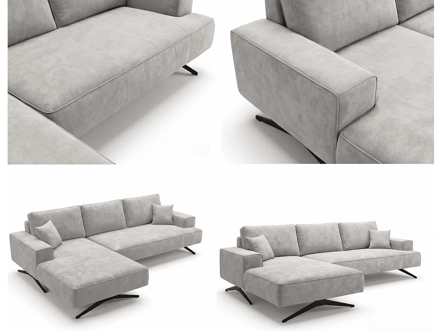 Ecksofa Zenaro in L-Form auf Füßen - modernes Design, Sofa 260 cm, links, Hellgrau