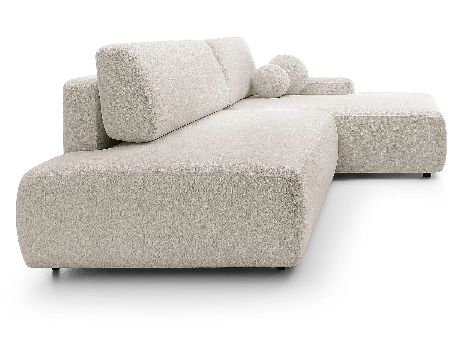 Canapé d'angle Orea O avec rangement design aux formes arrondies - canapé d'angle convertible, droit, beige