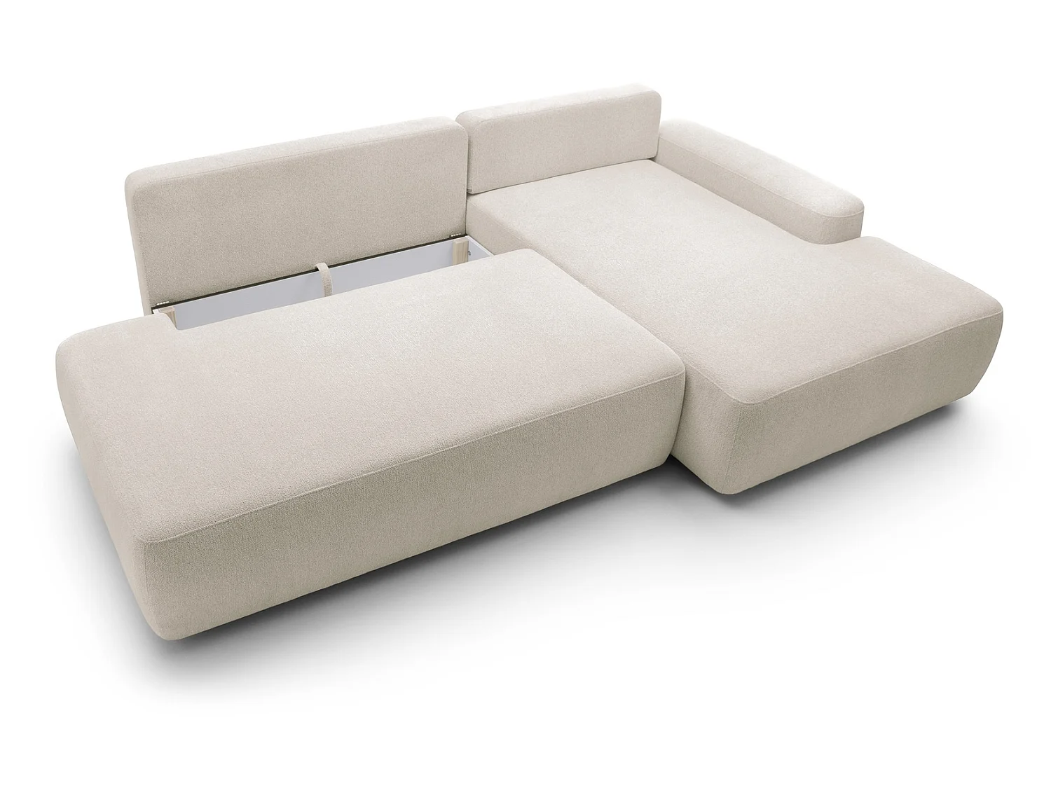 Canapé d'angle Orea O avec rangement design aux formes arrondies - canapé d'angle convertible, droit, beige