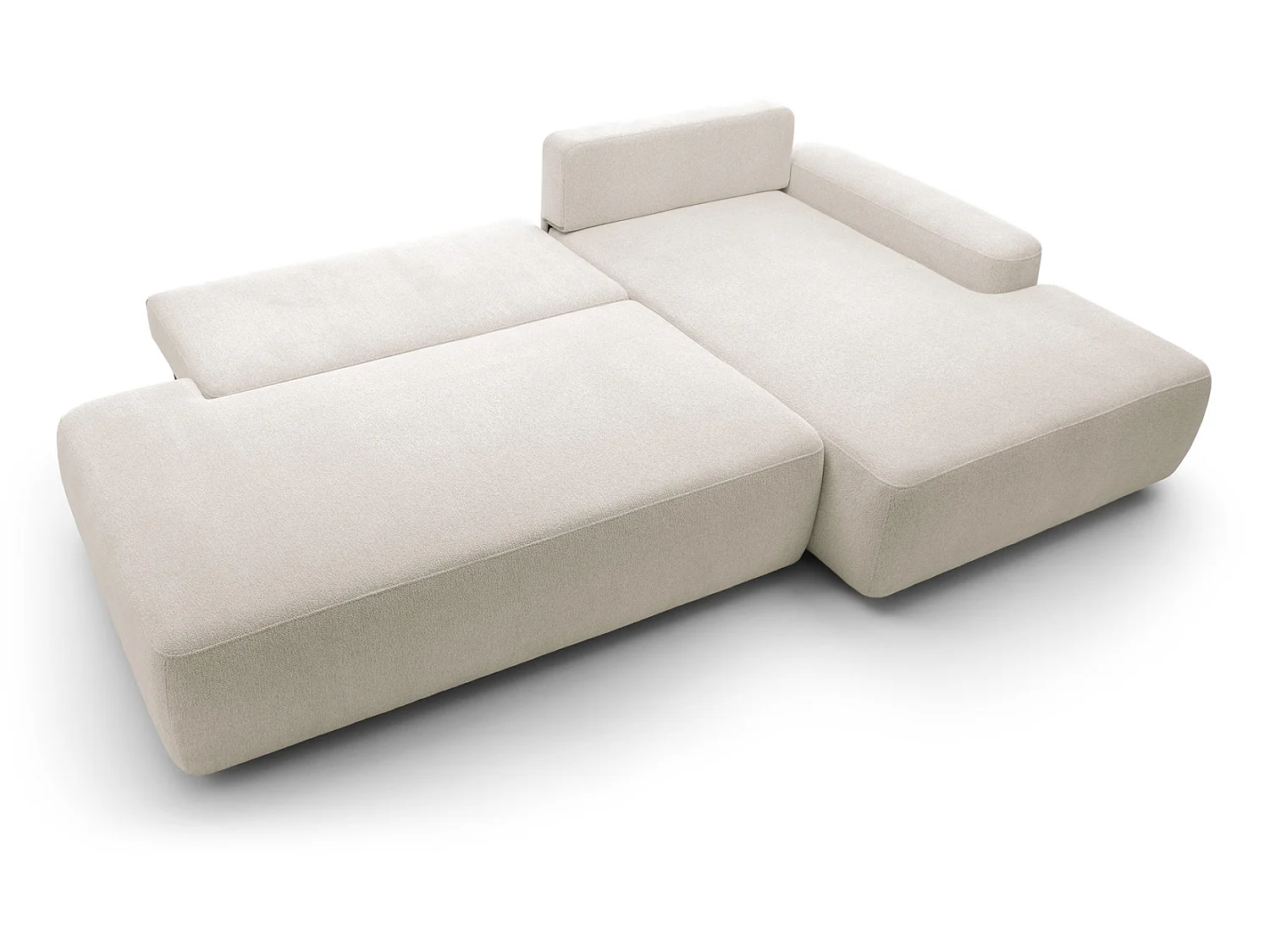 Canapé d'angle Orea O avec rangement design aux formes arrondies - canapé d'angle convertible, droit, beige