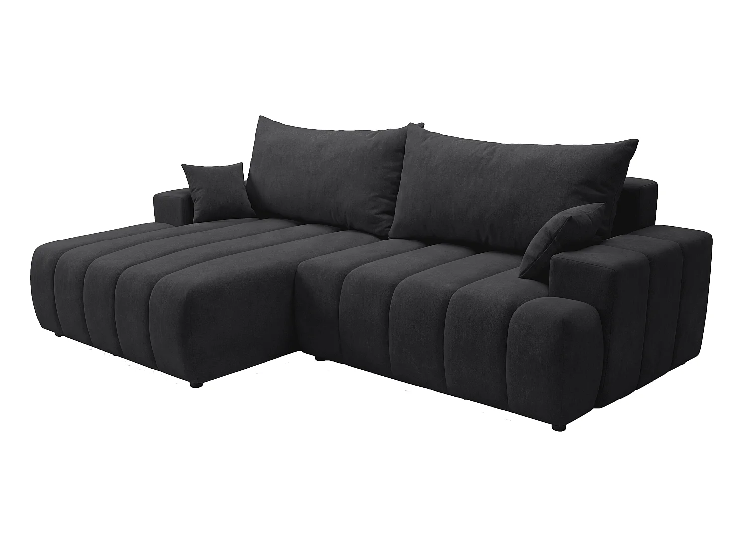 Canapé d'angle Hago 270 cm avec coffre de rangement, canapé convertible moderne, gauche, noir