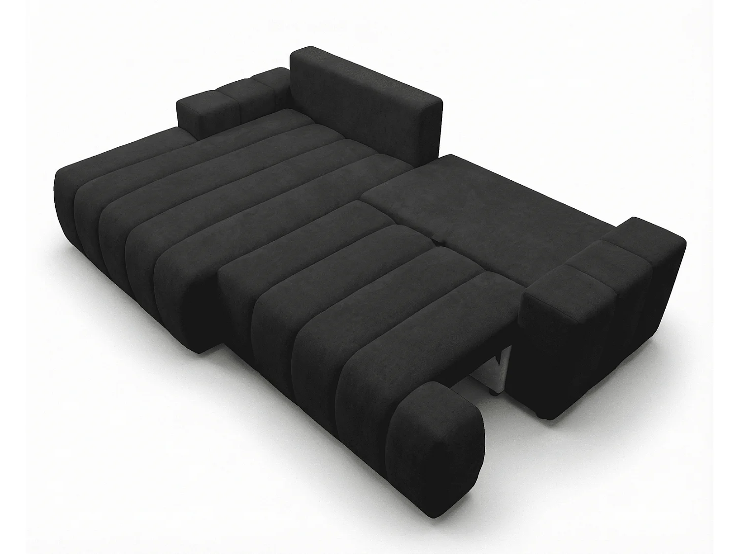 Canapé d'angle Hago 270 cm avec coffre de rangement, canapé convertible moderne, gauche, noir