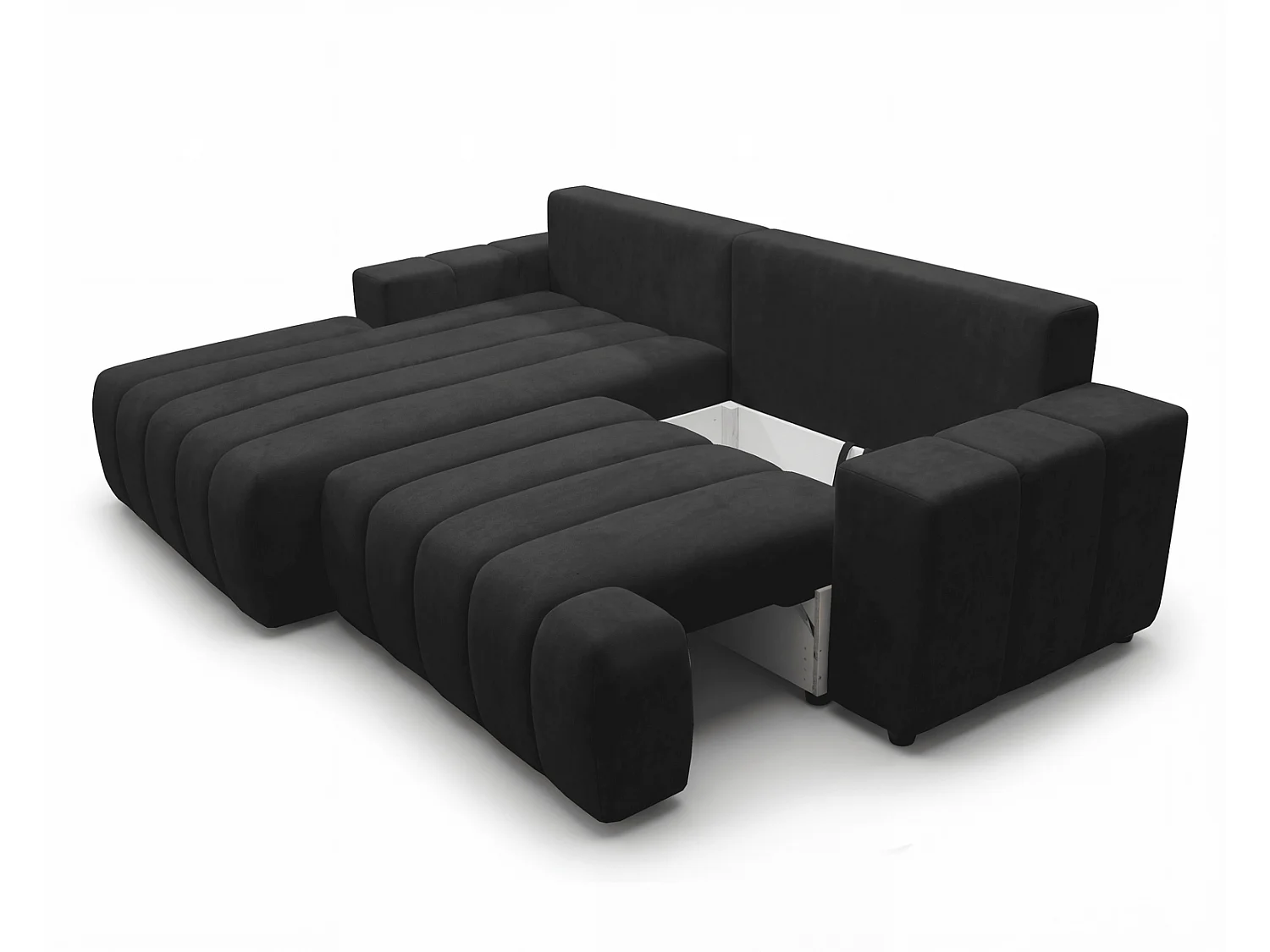 Canapé d'angle Hago 270 cm avec coffre de rangement, canapé convertible moderne, gauche, noir