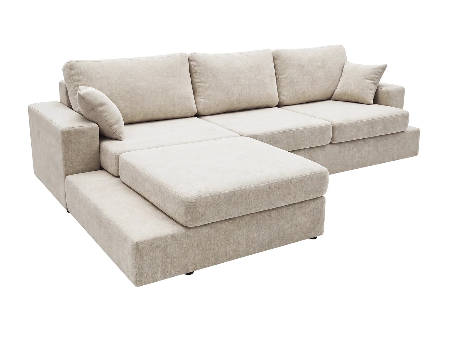Canapé d'angle moelleux Fidenzo 260 cm, gauche, non convertible, design moderne, beige
