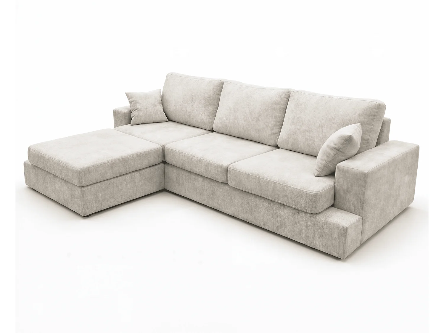 Canapé d'angle moelleux Fidenzo 260 cm, gauche, non convertible, design moderne, beige