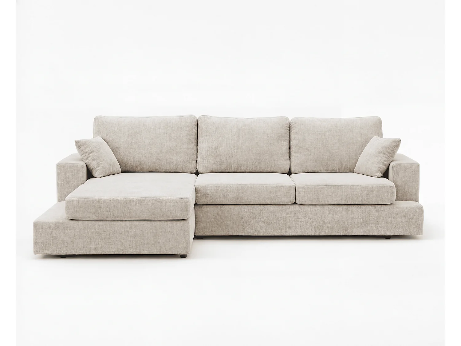 Canapé d'angle moelleux Fidenzo 260 cm, gauche, non convertible, design moderne, beige