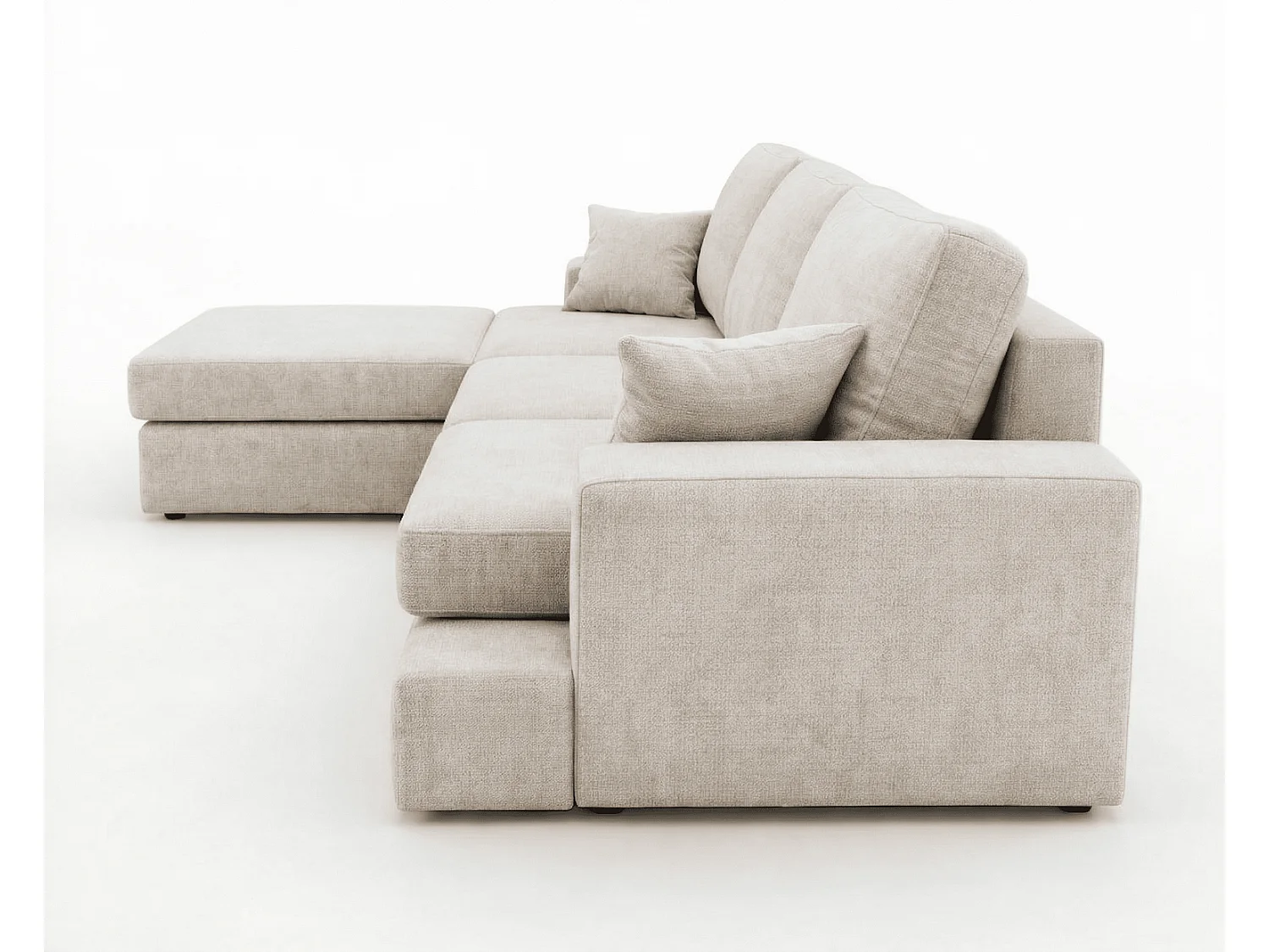 Canapé d'angle moelleux Fidenzo 260 cm, gauche, non convertible, design moderne, beige