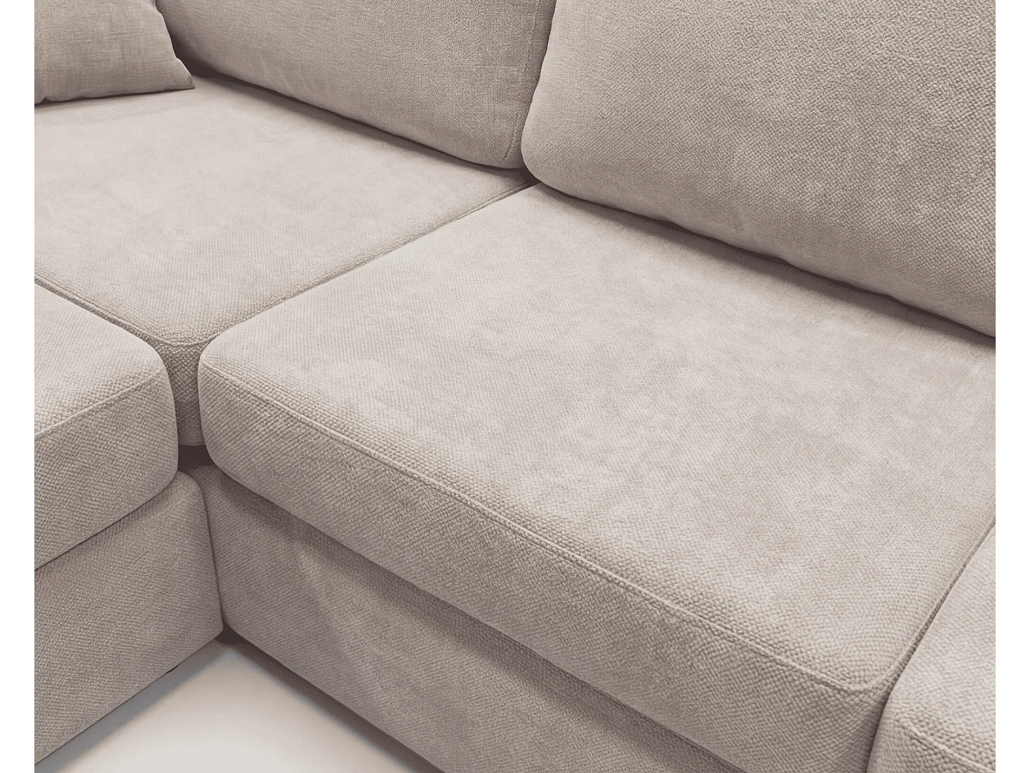 Canapé d'angle moelleux Fidenzo 260 cm, gauche, non convertible, design moderne, beige