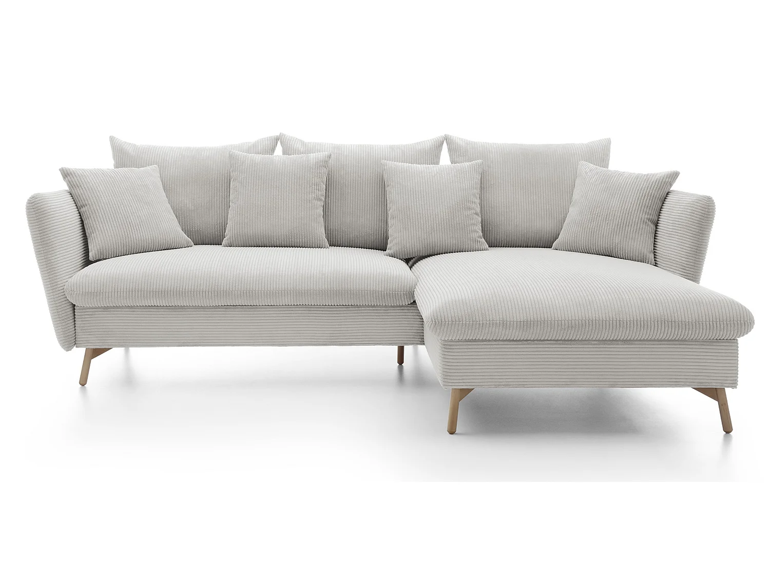 Canapé d'angle convertible Savona 260 cm, velours côtelé, droite - canapé d'angle avec coffre de rangement, vanille