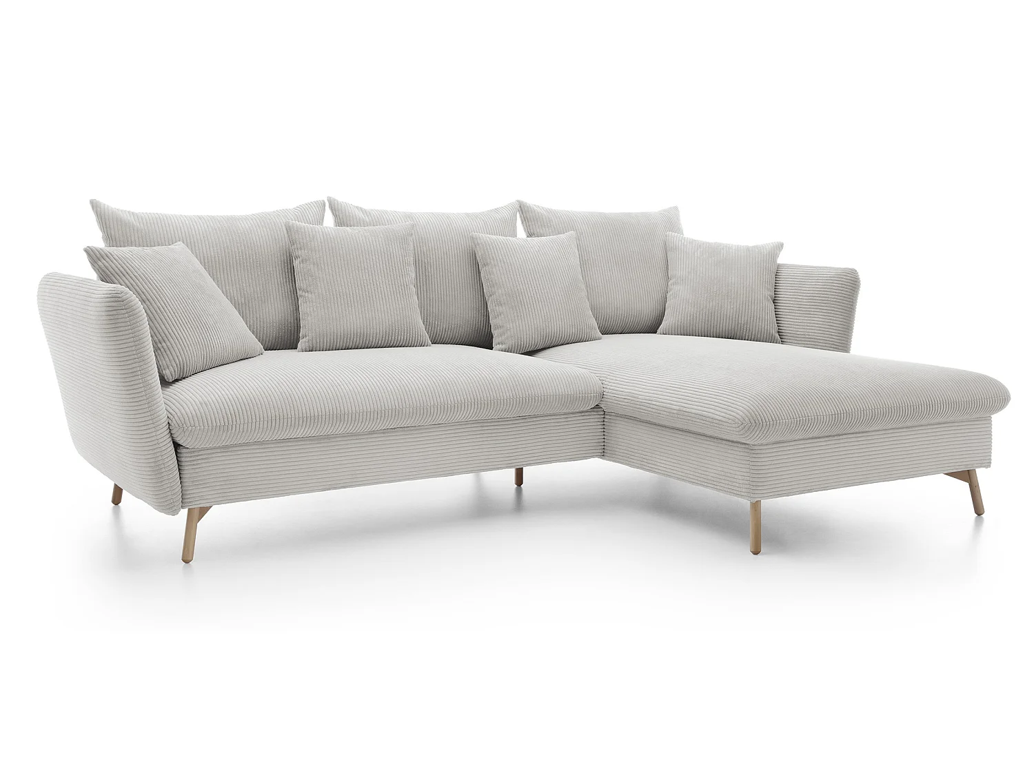 Canapé d'angle convertible Savona 260 cm, velours côtelé, droite - canapé d'angle avec coffre de rangement, vanille