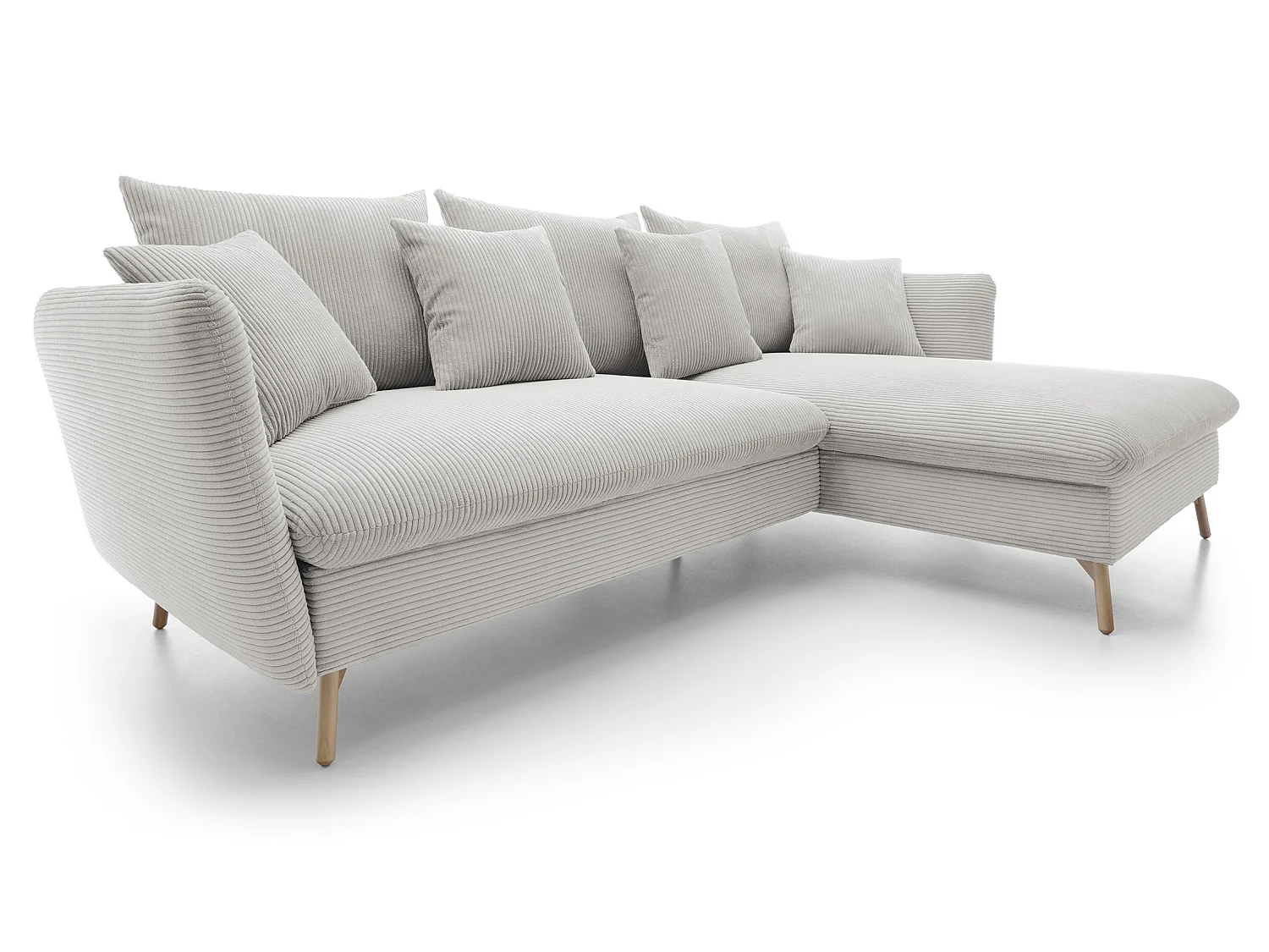 Canapé d'angle convertible Savona 260 cm, velours côtelé, droite - canapé d'angle avec coffre de rangement, vanille