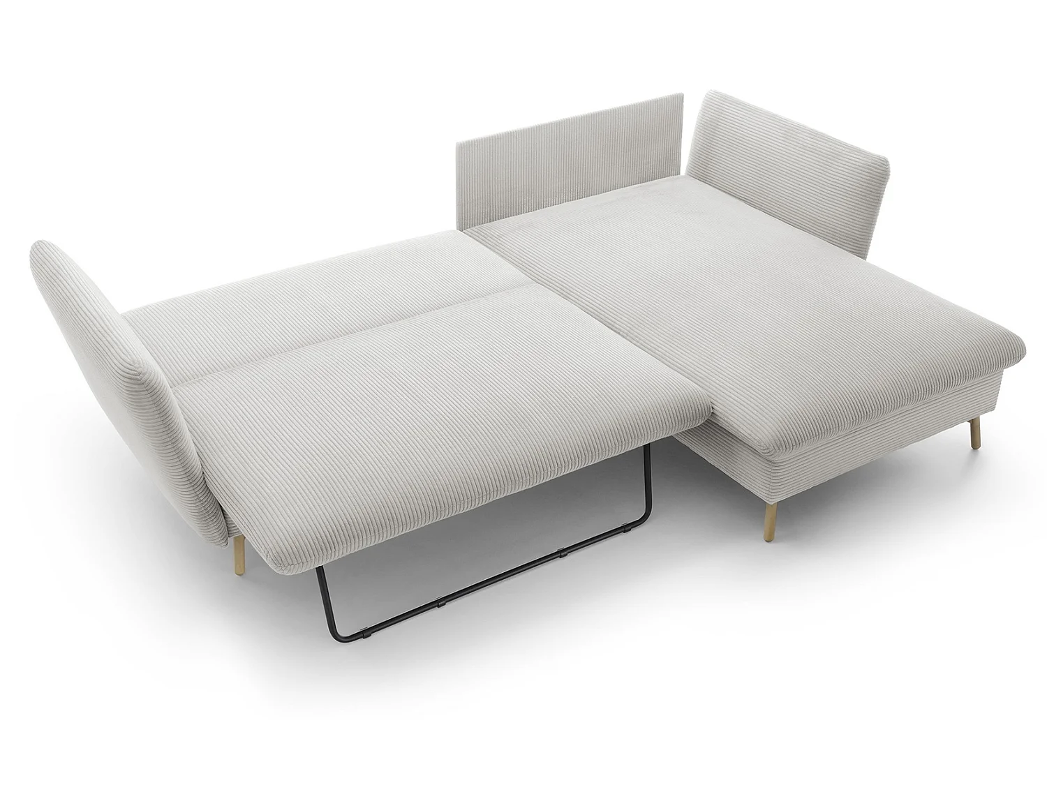Canapé d'angle convertible Savona 260 cm, velours côtelé, droite - canapé d'angle avec coffre de rangement, vanille