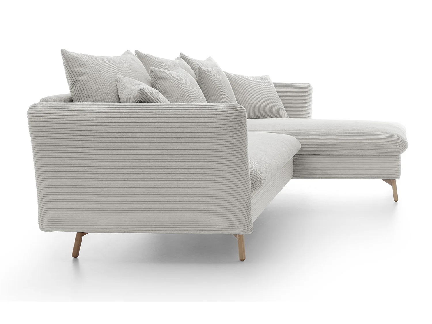 Canapé d'angle convertible Savona 260 cm, velours côtelé, droite - canapé d'angle avec coffre de rangement, vanille