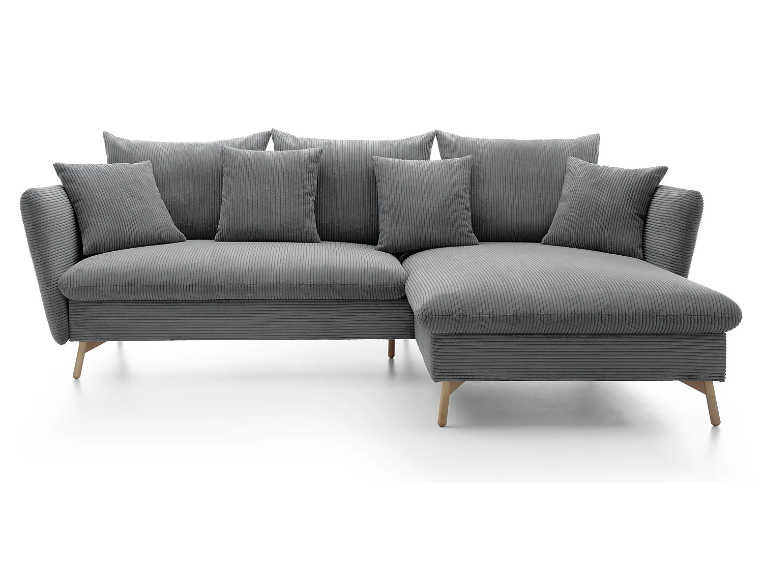 Canapé d'angle convertible Savona 260 cm, velours côtelé, droite - canapé d'angle avec coffre de rangement, gris