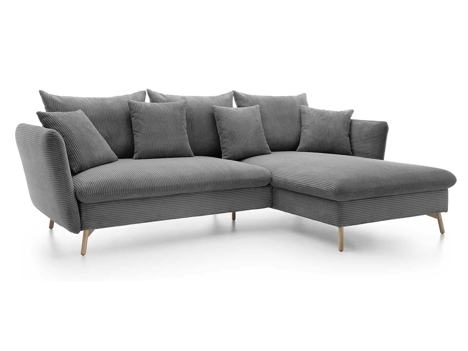 Canapé d'angle convertible Savona 260 cm, velours côtelé, droite - canapé d'angle avec coffre de rangement, gris