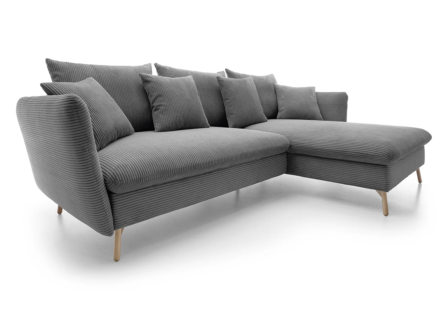 Canapé d'angle convertible Savona 260 cm, velours côtelé, droite - canapé d'angle avec coffre de rangement, gris